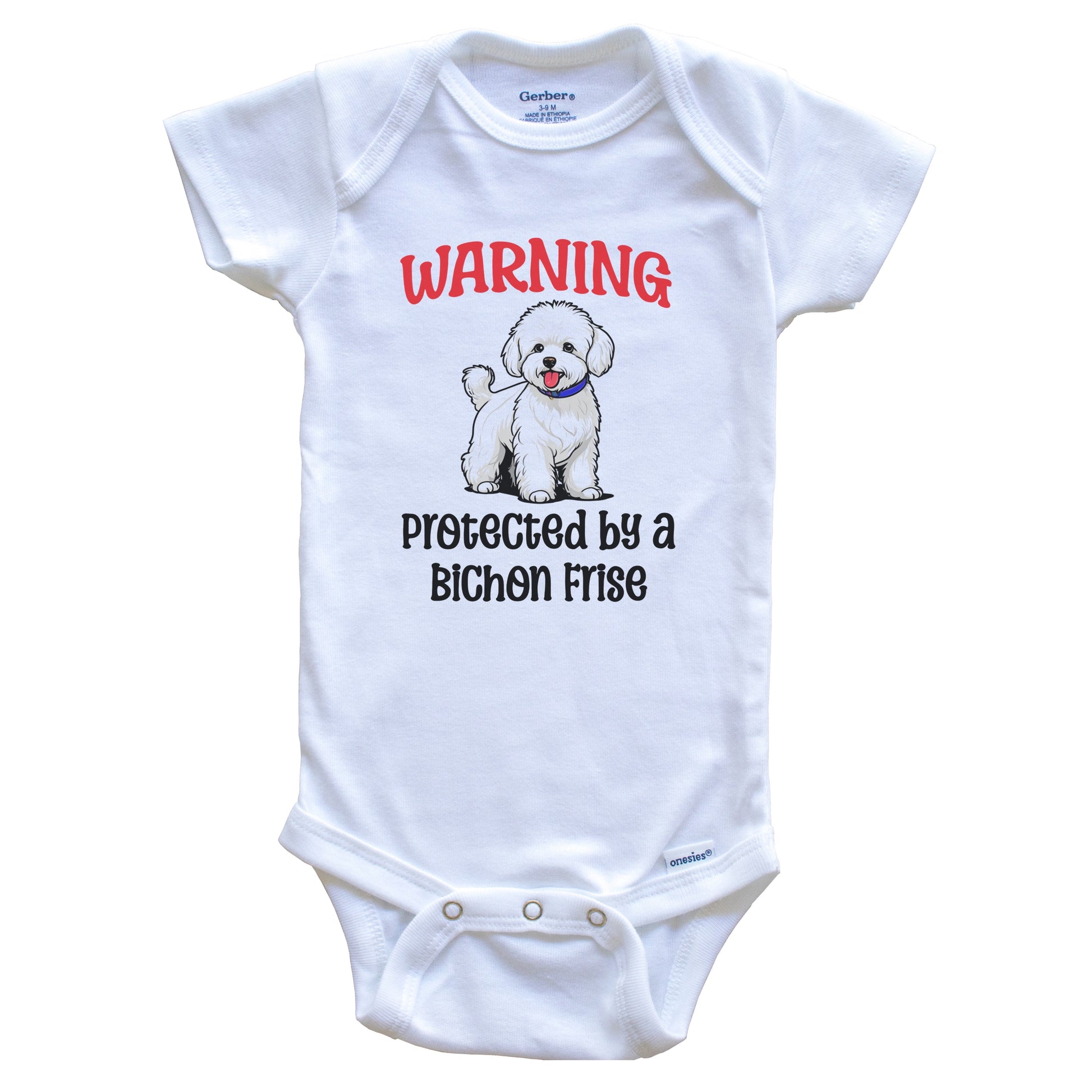 Warning Protected By A Bichon Frise Funny Dog Breed Baby Bodysuit