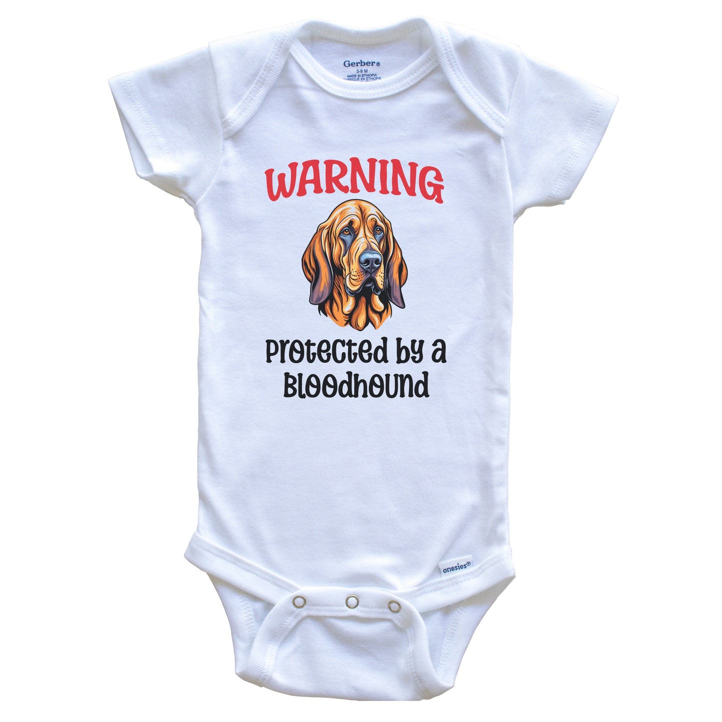 Warning Protected By A Bloodhound Funny Dog Breed Baby Bodysuit