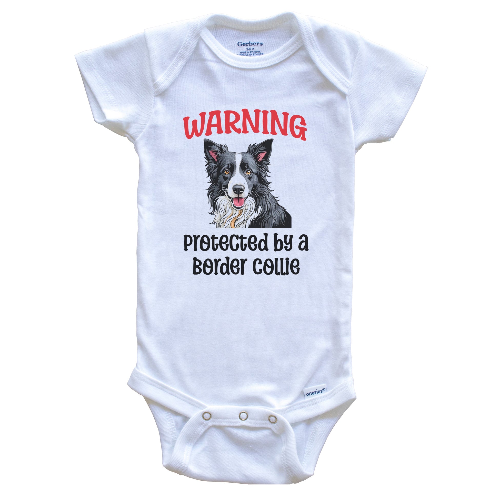 Warning Protected By A Border Collie Funny Dog Breed Baby Bodysuit