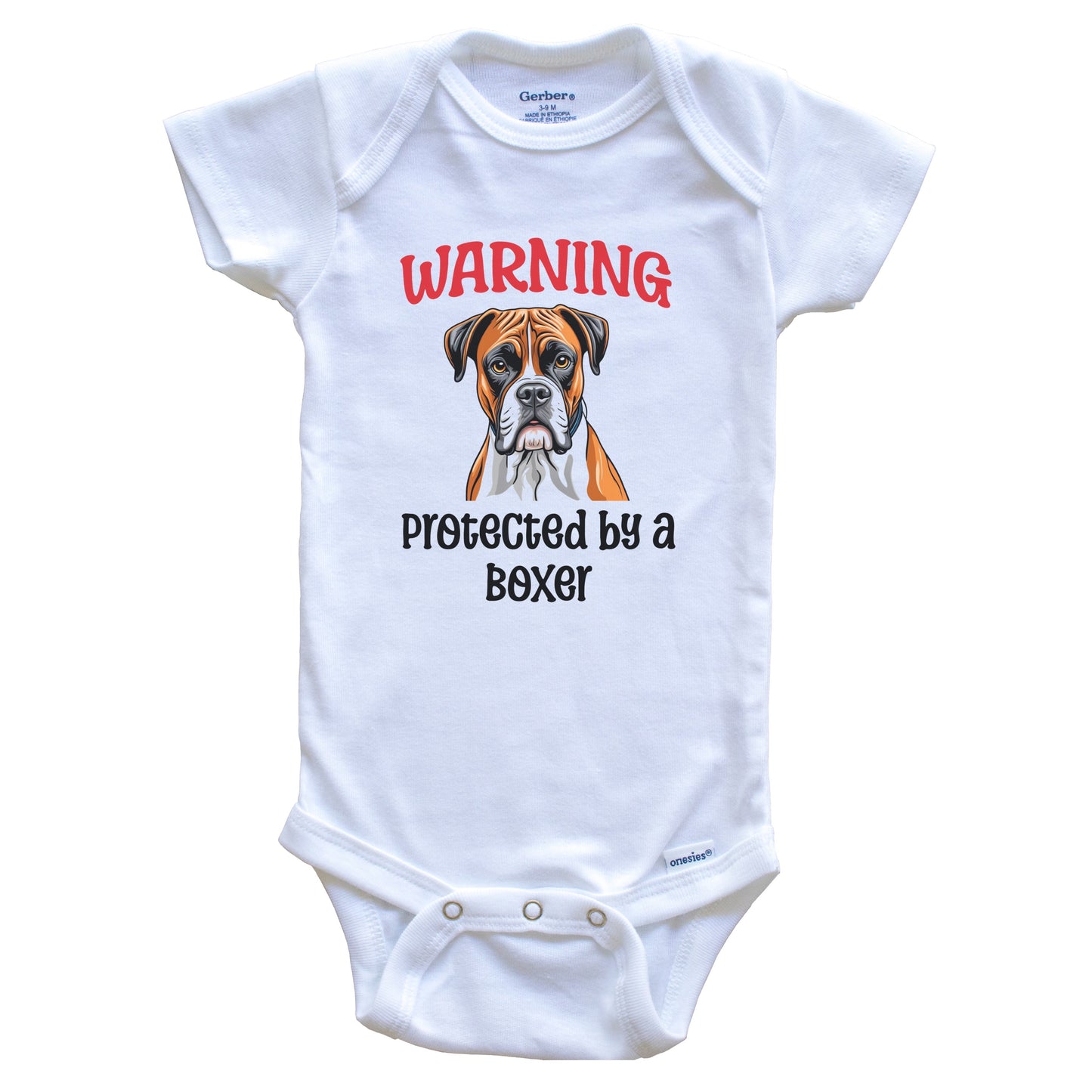 Warning Protected By A Boxer Funny Dog Breed Baby Bodysuit