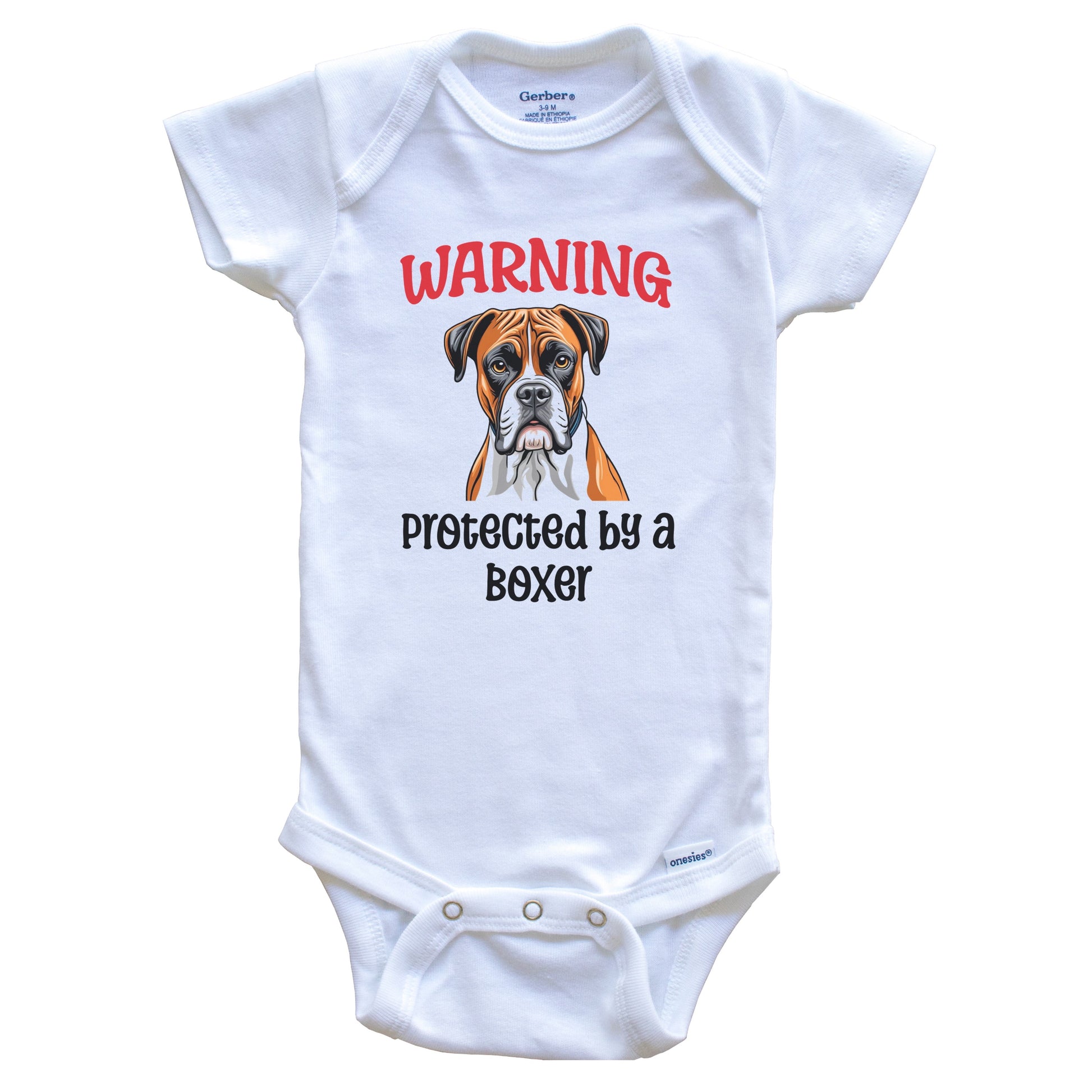 Warning Protected By A Boxer Funny Dog Breed Baby Bodysuit