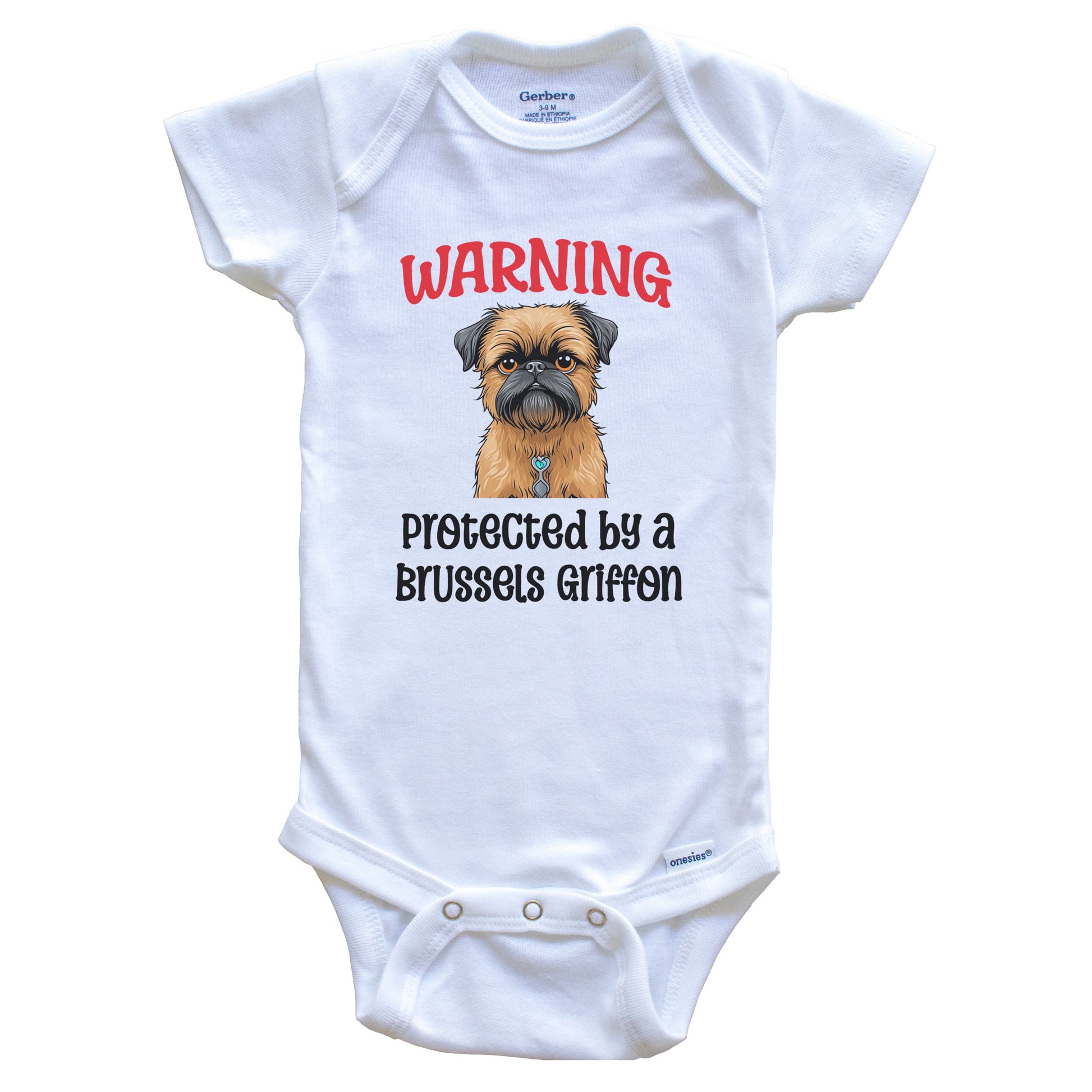 Warning Protected By A Brussels Griffon Funny Dog Breed Baby Bodysuit