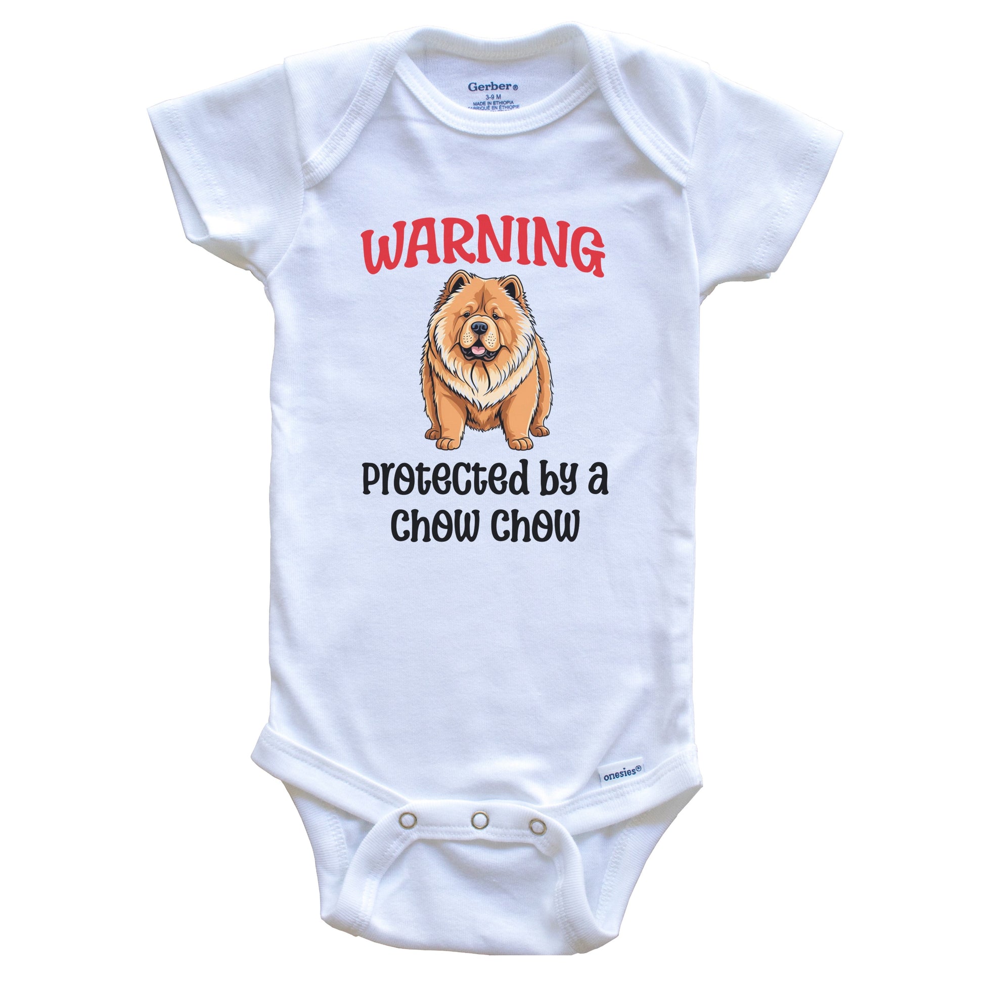 Warning Protected By A Chow Chow Funny Dog Breed Baby Bodysuit