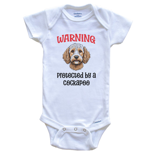 Warning Protected By A Cockapoo Funny Dog Breed Baby Bodysuit