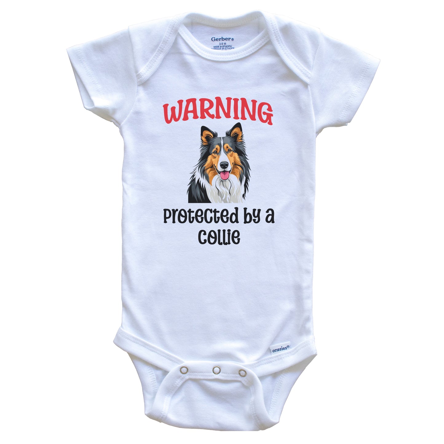 Warning Protected By A Collie Funny Dog Breed Baby Bodysuit