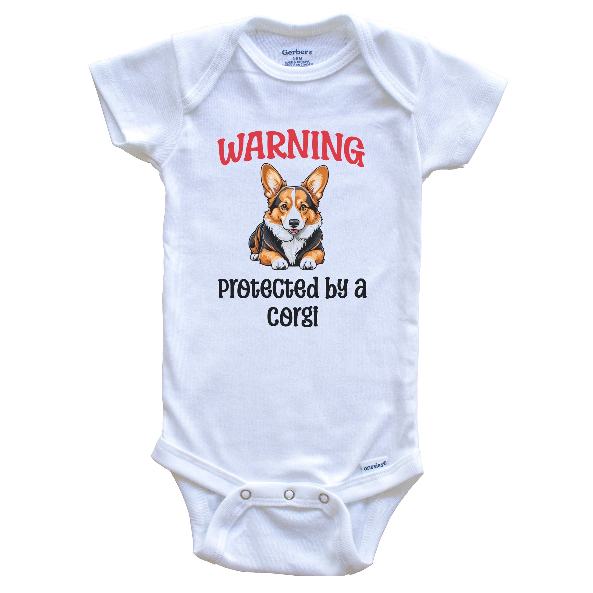 Warning Protected By A Corgi Funny Dog Breed Baby Bodysuit