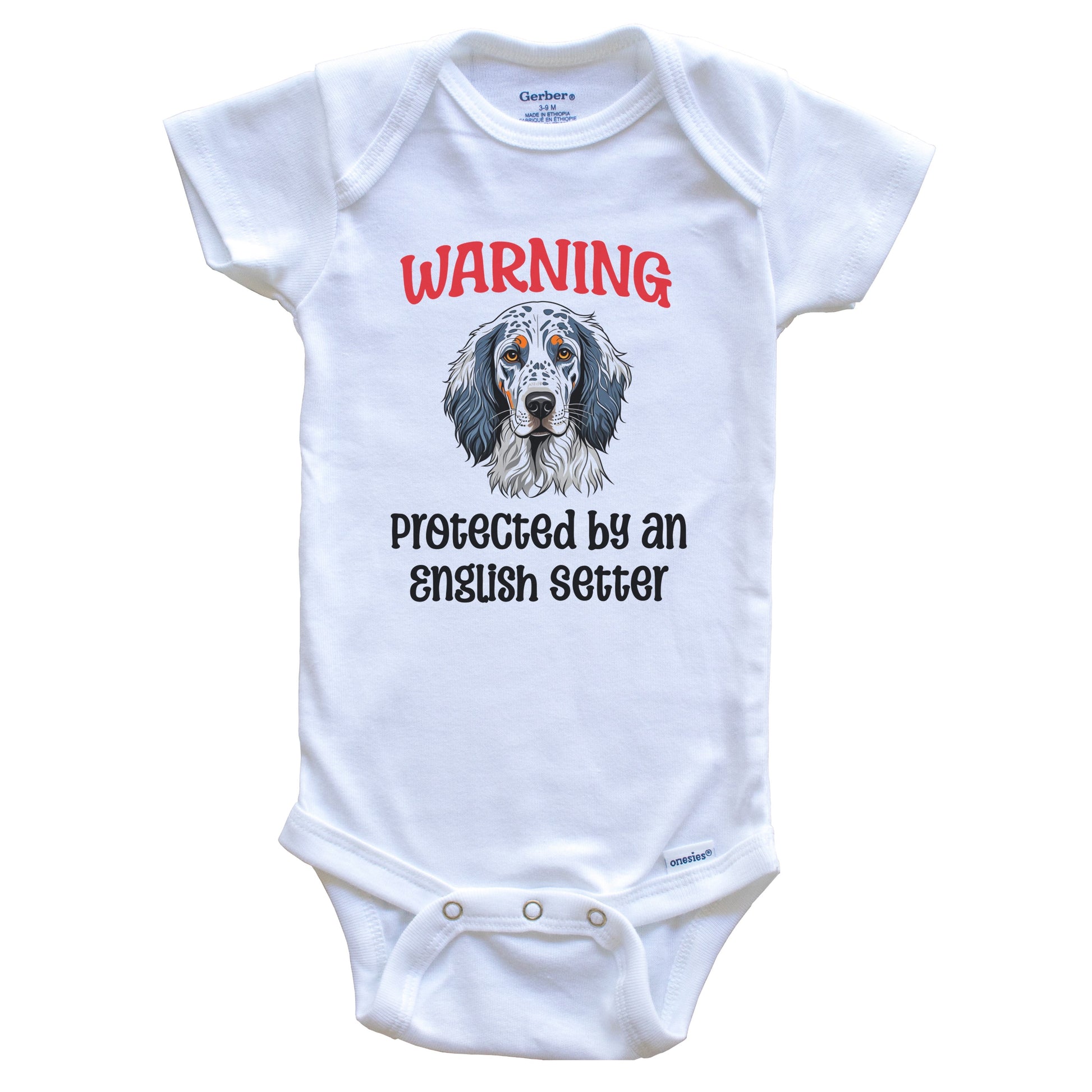 Warning Protected By An English Setter Funny Dog Breed Baby Bodysuit