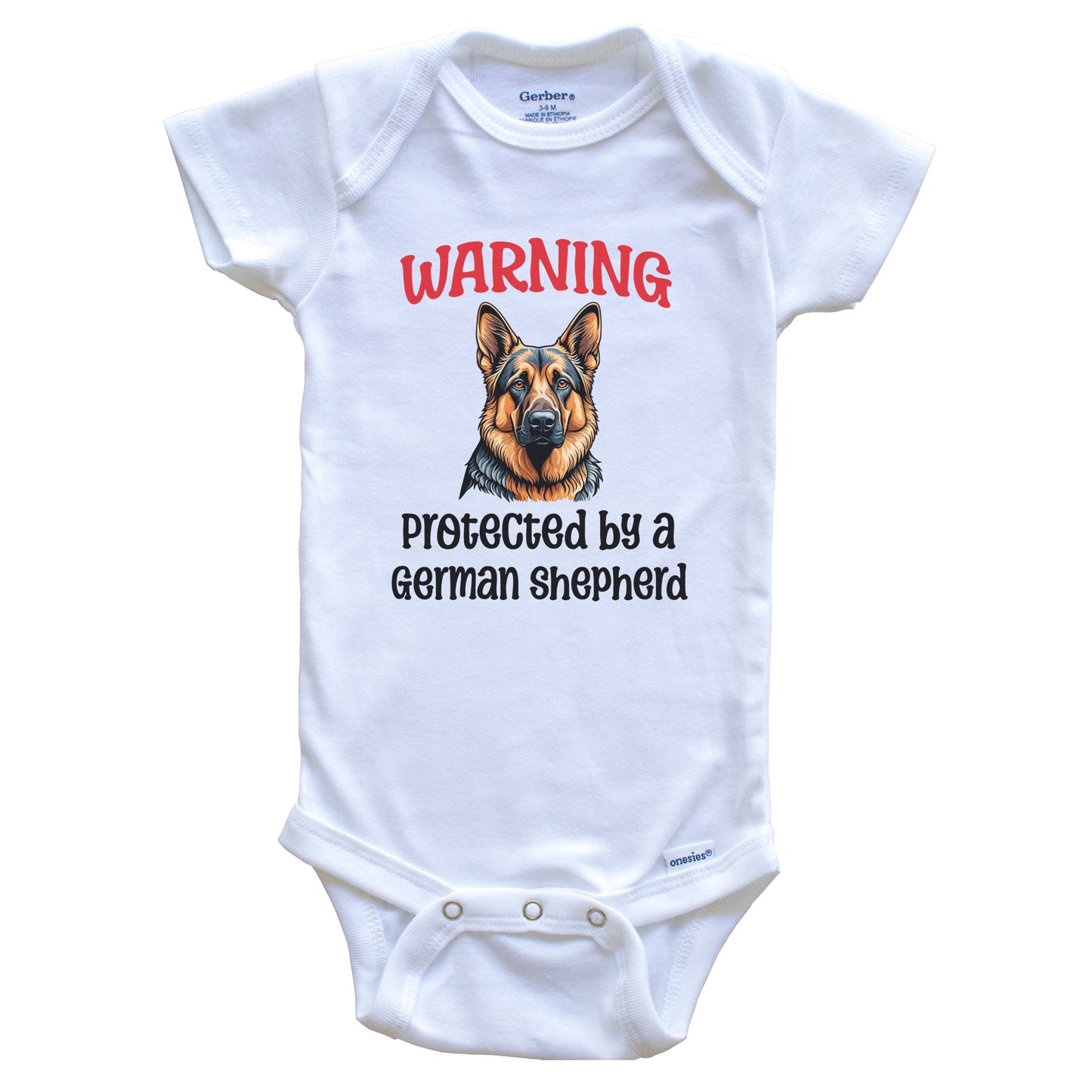 Warning Protected By A German Shepherd Funny Dog Breed Baby Bodysuit
