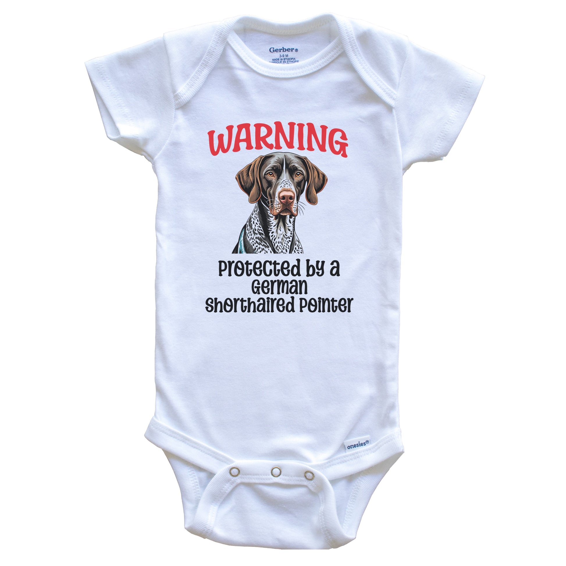 Warning Protected By A German Shorthaired Pointer Funny Dog Breed Baby Bodysuit
