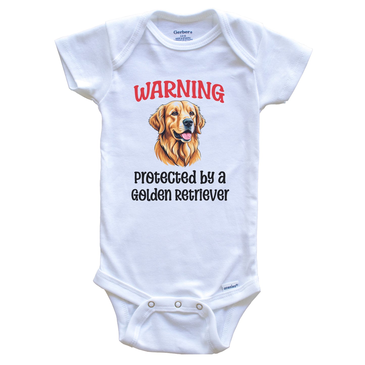 Warning Protected By A Golden Retriever Funny Dog Breed Baby Bodysuit