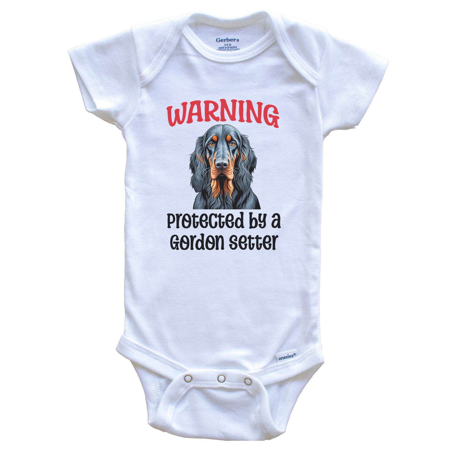 Warning Protected By A Gordon Setter Funny Dog Breed Baby Bodysuit