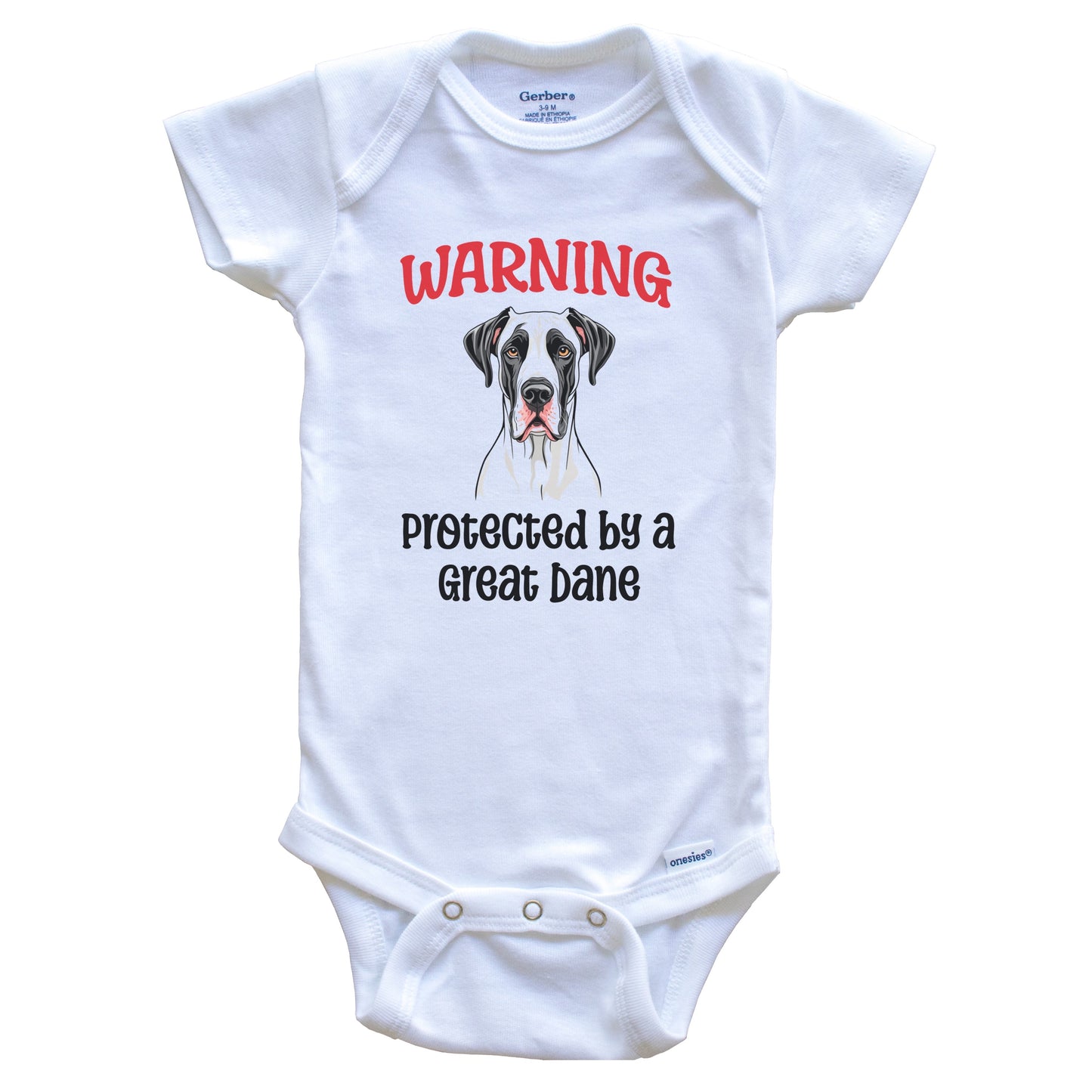 Warning Protected By A Great Dane Funny Dog Breed Baby Bodysuit