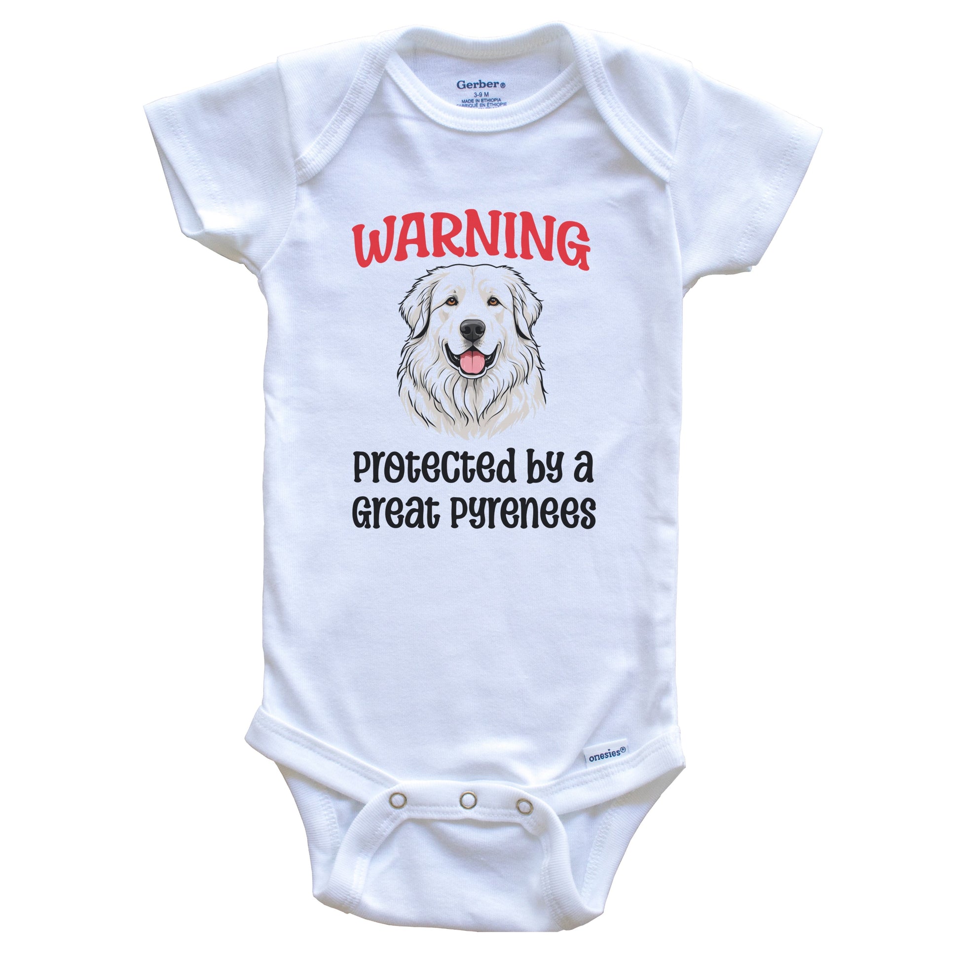 Warning Protected By A Great Pyrenees Funny Dog Breed Baby Bodysuit