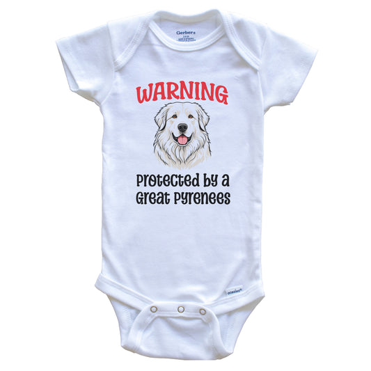 Warning Protected By A Great Pyrenees Funny Dog Breed Baby Bodysuit