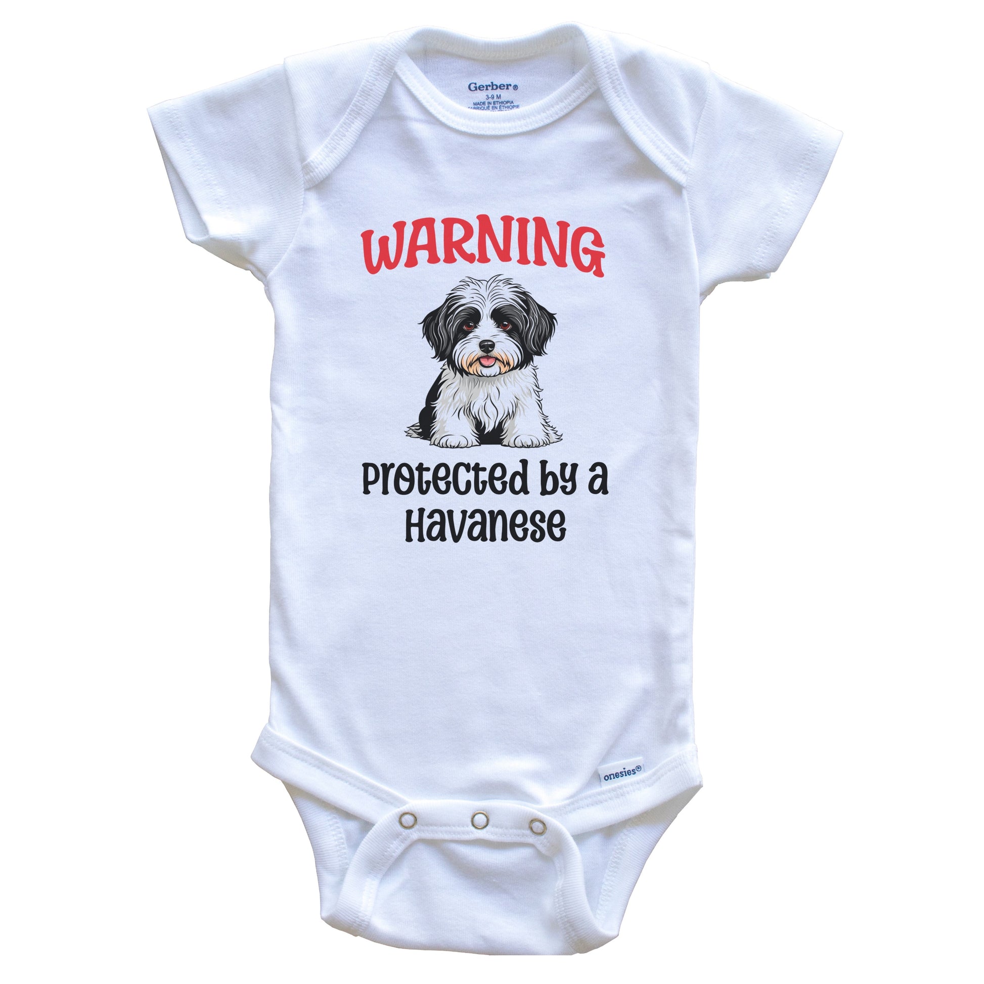 Warning Protected By A Havanese Funny Dog Breed Baby Bodysuit