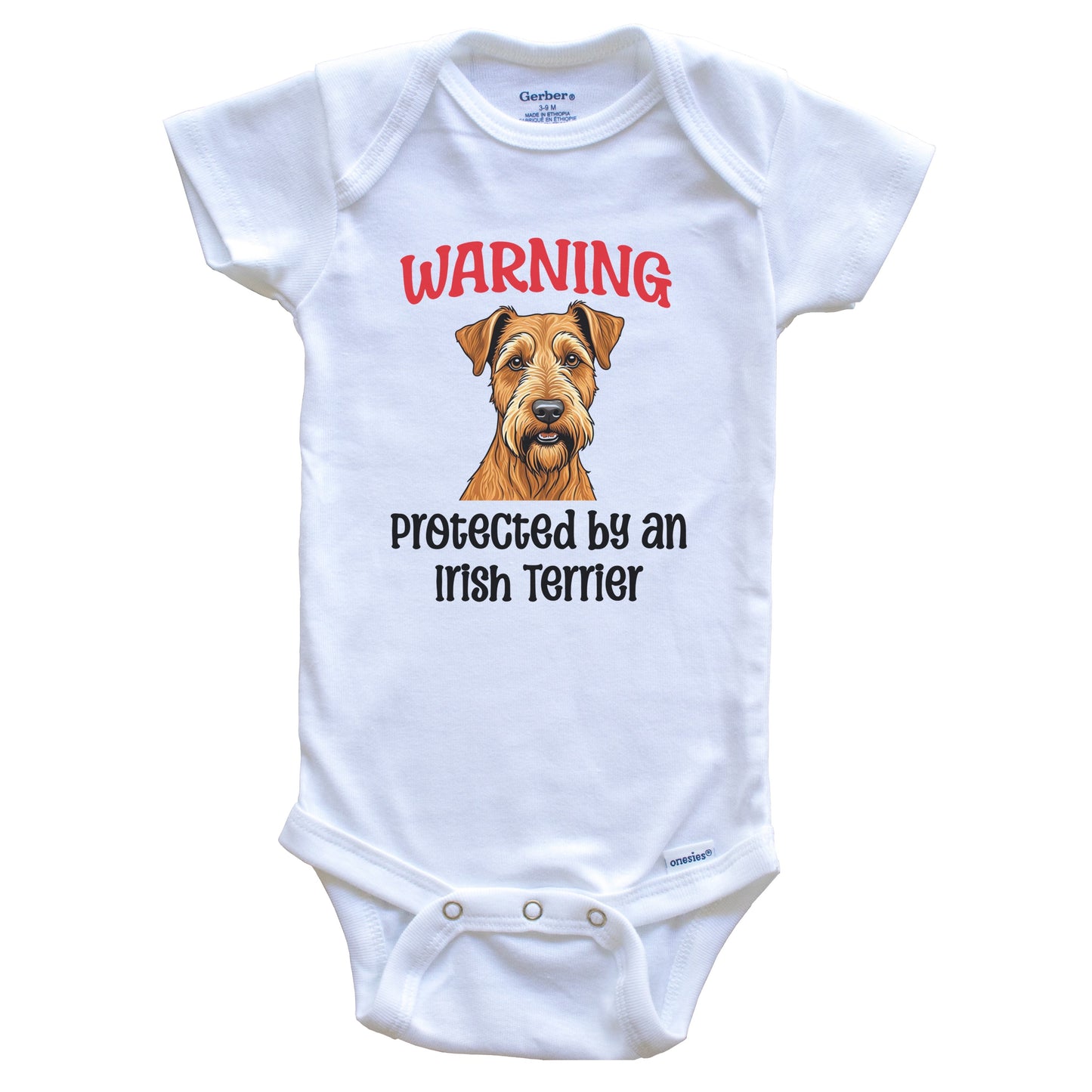 Warning Protected By An Irish Terrier Funny Dog Breed Baby Bodysuit