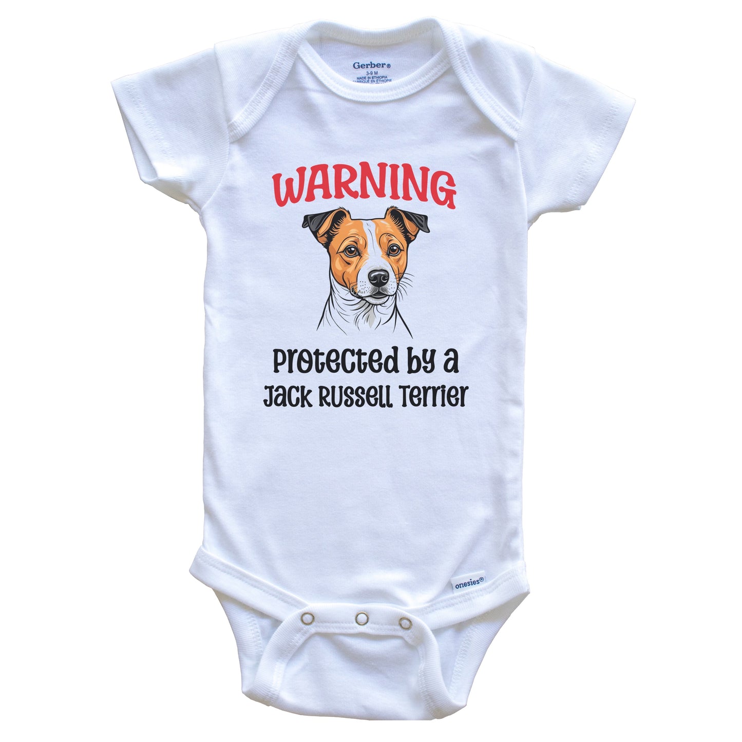Warning Protected By A Jack Russell Terrier Funny Dog Breed Baby Bodysuit