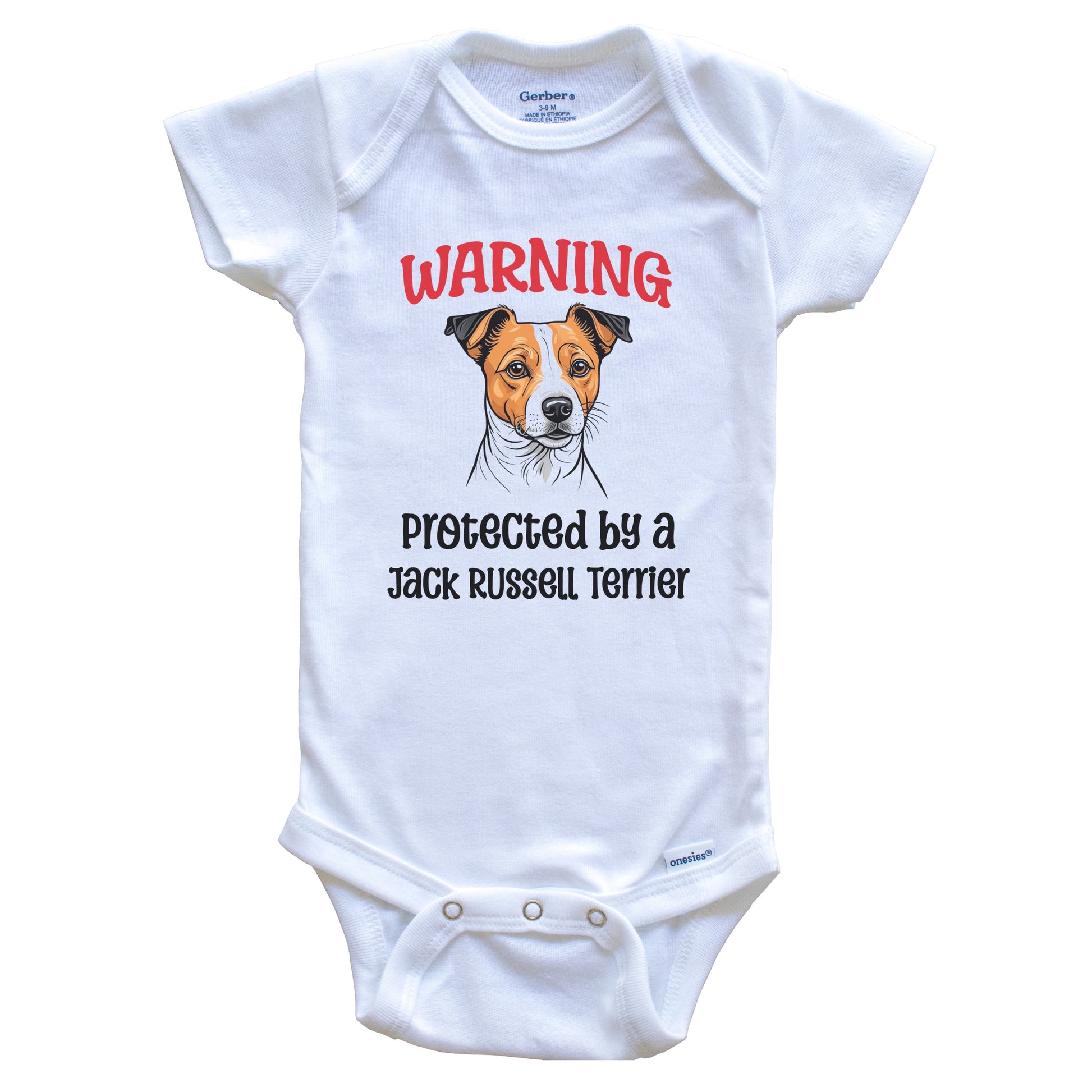Warning Protected By A Jack Russell Terrier Funny Dog Breed Baby Bodysuit