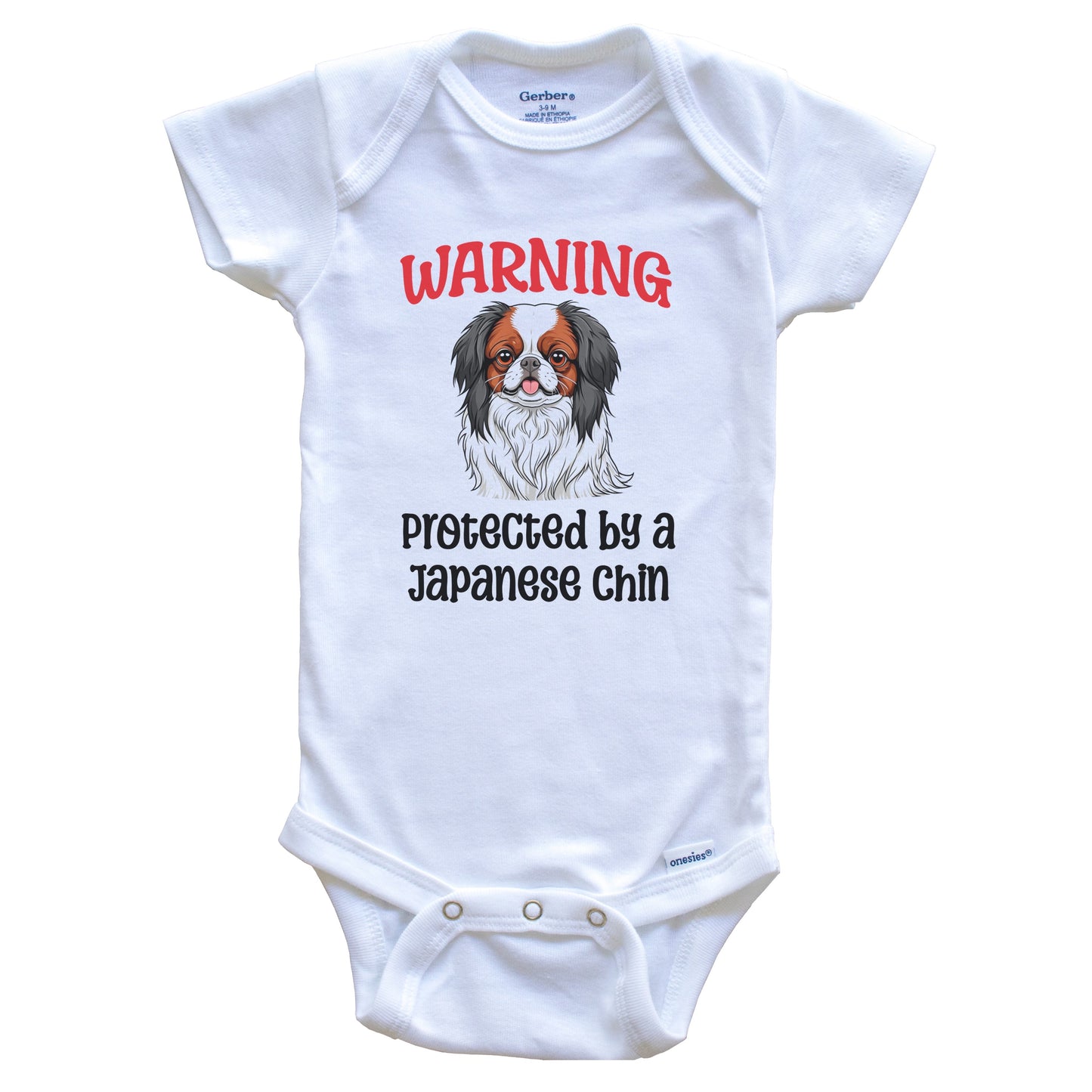 Warning Protected By A Japanese Chin Funny Dog Breed Baby Bodysuit