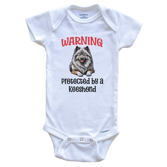 Warning Protected By A Keeshond Funny Dog Breed Baby Bodysuit