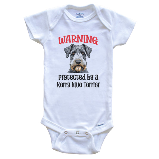 Warning Protected By A Kerry Blue Terrier Funny Dog Breed Baby Bodysuit