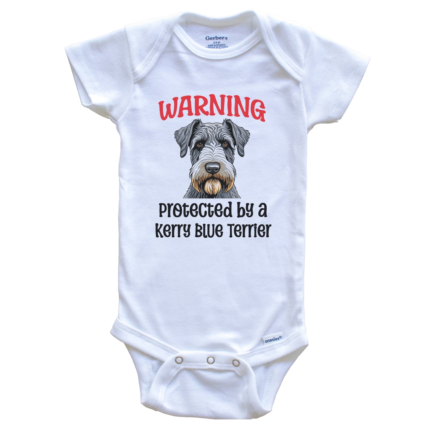Warning Protected By A Kerry Blue Terrier Funny Dog Breed Baby Bodysuit