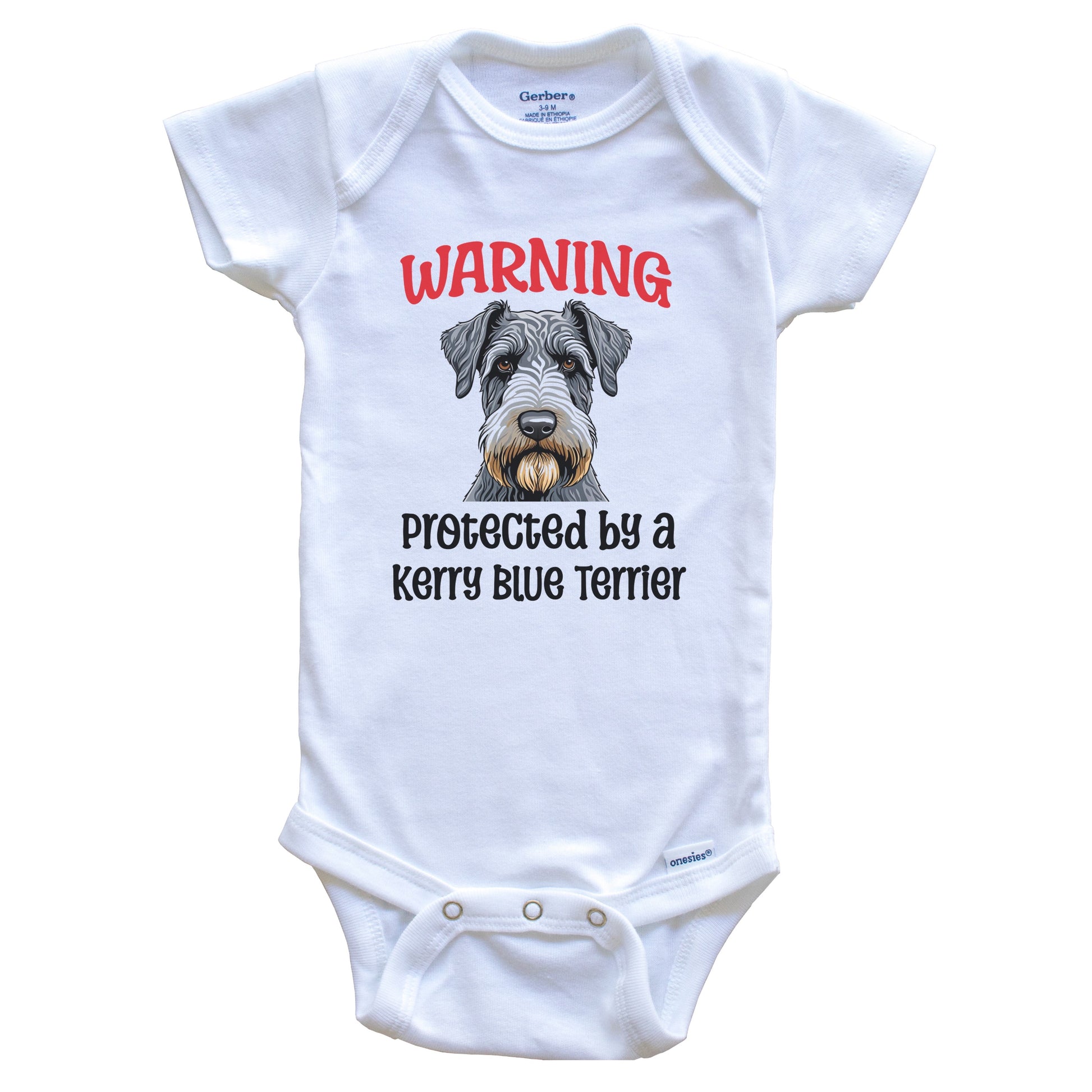 Warning Protected By A Kerry Blue Terrier Funny Dog Breed Baby Bodysuit