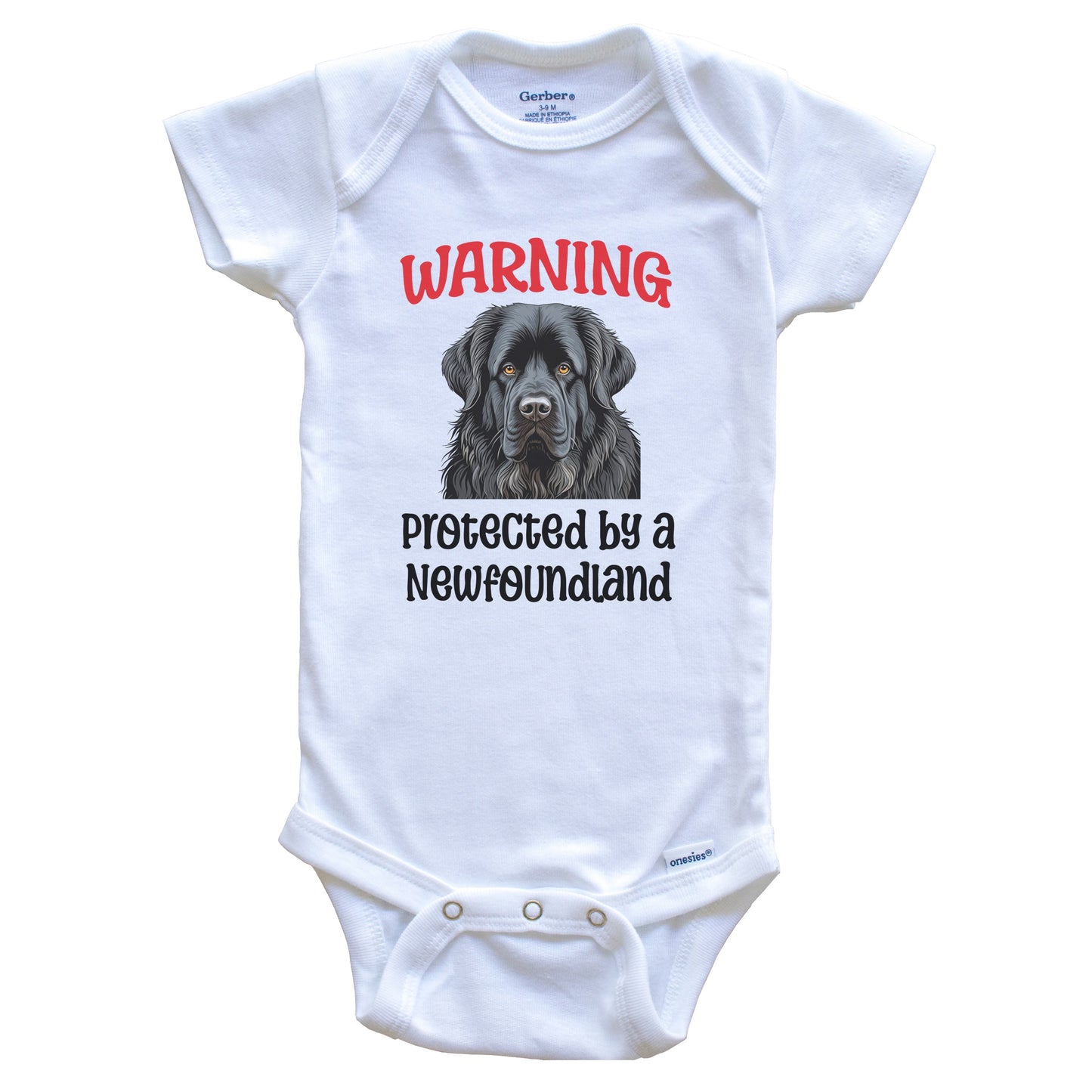 Warning Protected By A Newfoundland Funny Dog Breed Baby Bodysuit