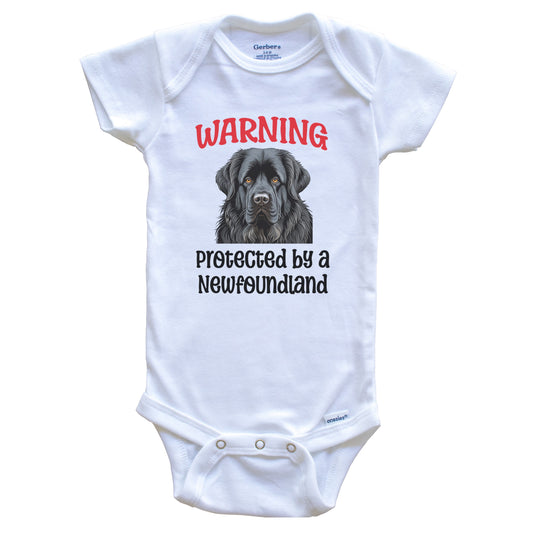 Warning Protected By A Newfoundland Funny Dog Breed Baby Bodysuit