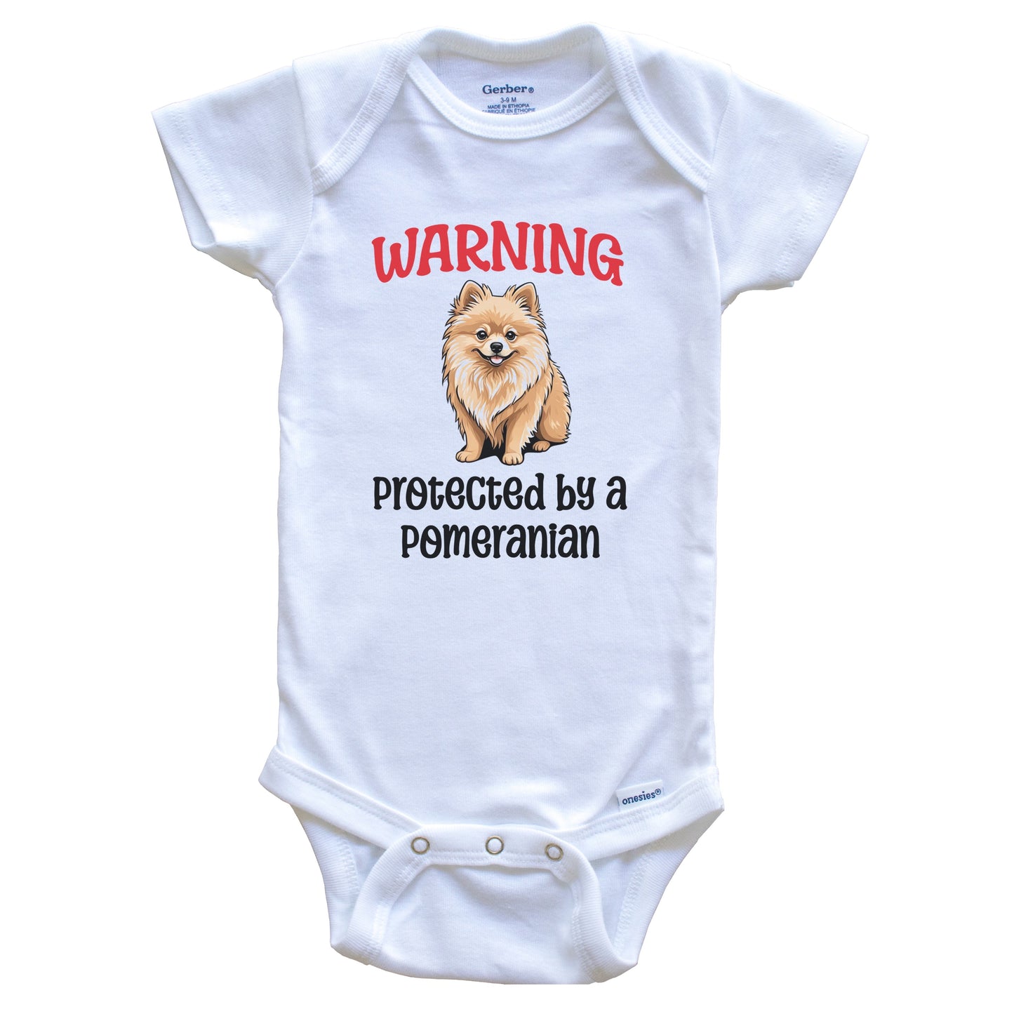 Warning Protected By A Pomeranian Funny Dog Breed Baby Bodysuit