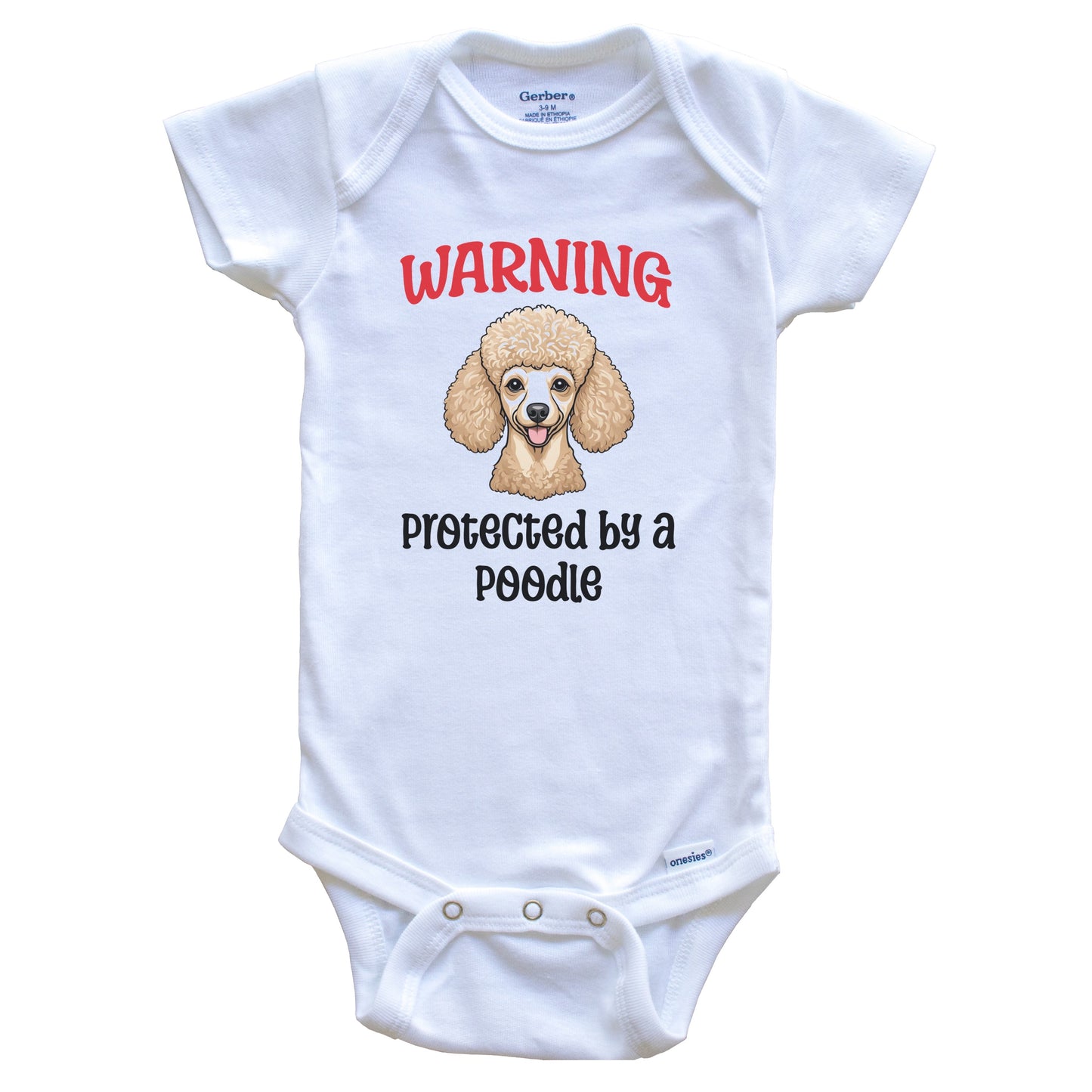 Warning Protected By A Poodle Funny Dog Breed Baby Bodysuit