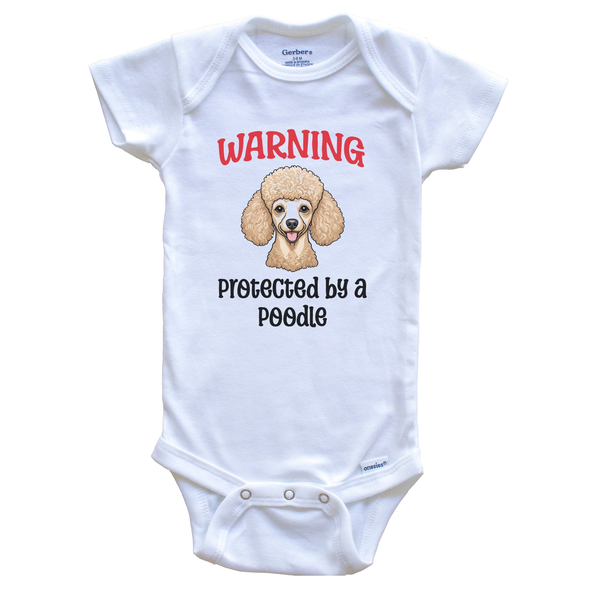 Warning Protected By A Poodle Funny Dog Breed Baby Bodysuit