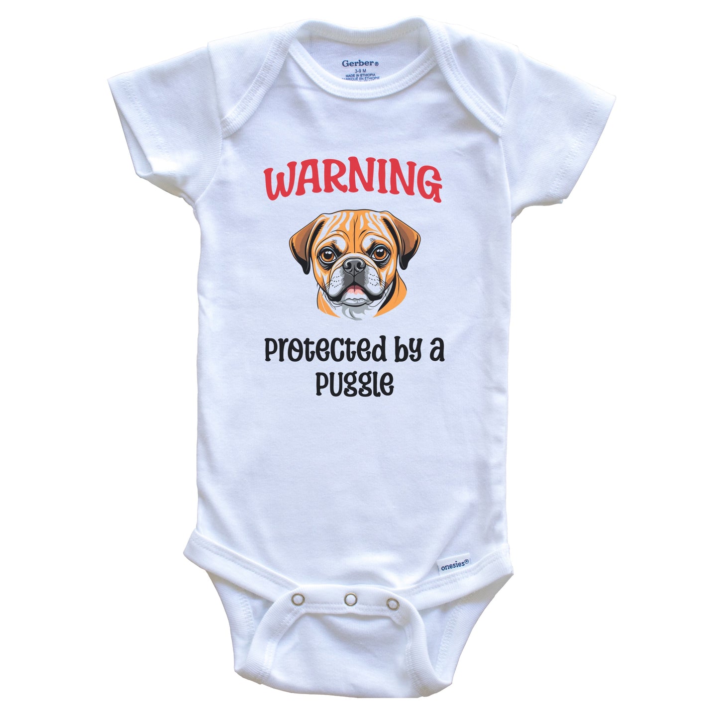 Warning Protected By A Puggle Funny Dog Breed Baby Bodysuit