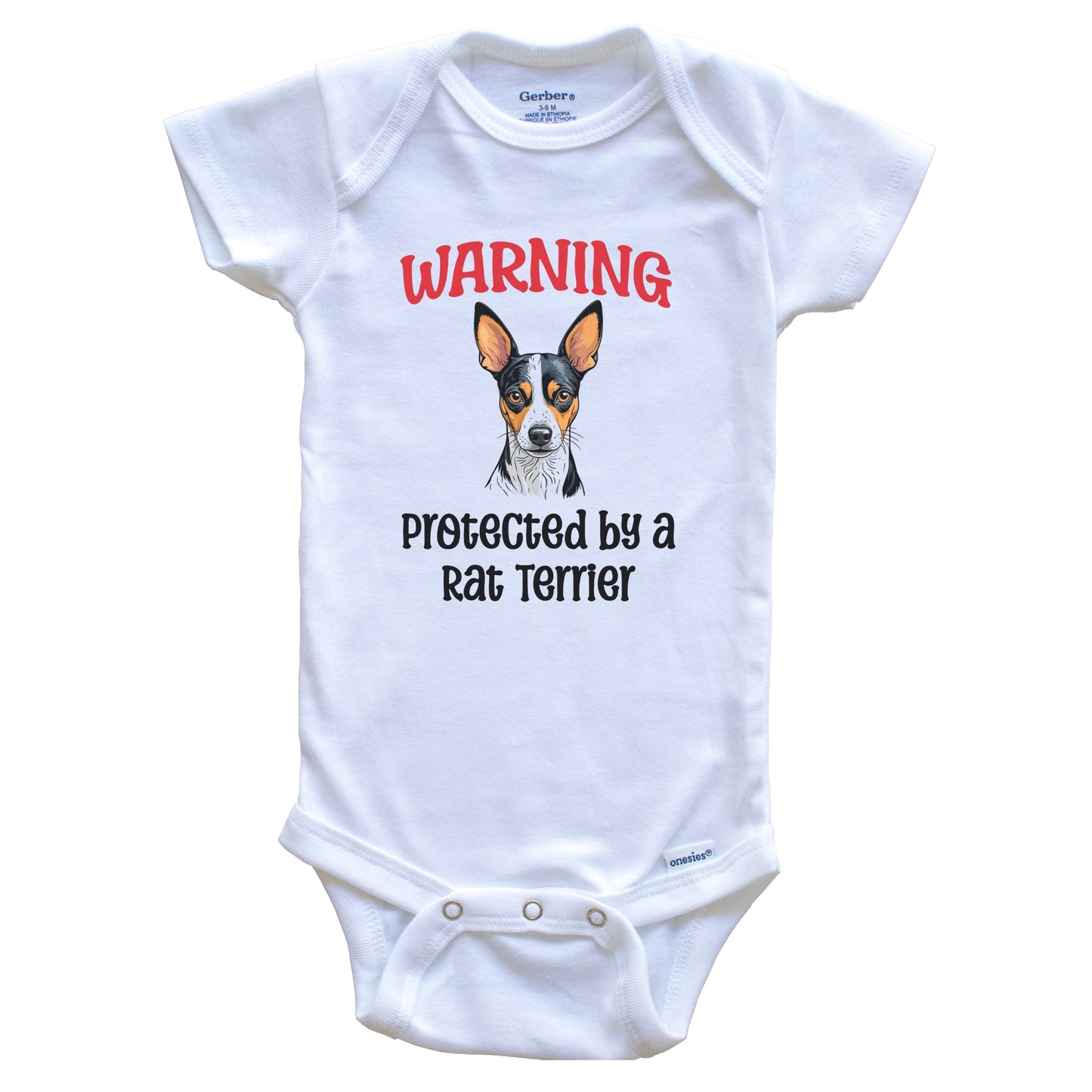 Warning Protected By A Rat Terrier Funny Dog Breed Baby Bodysuit