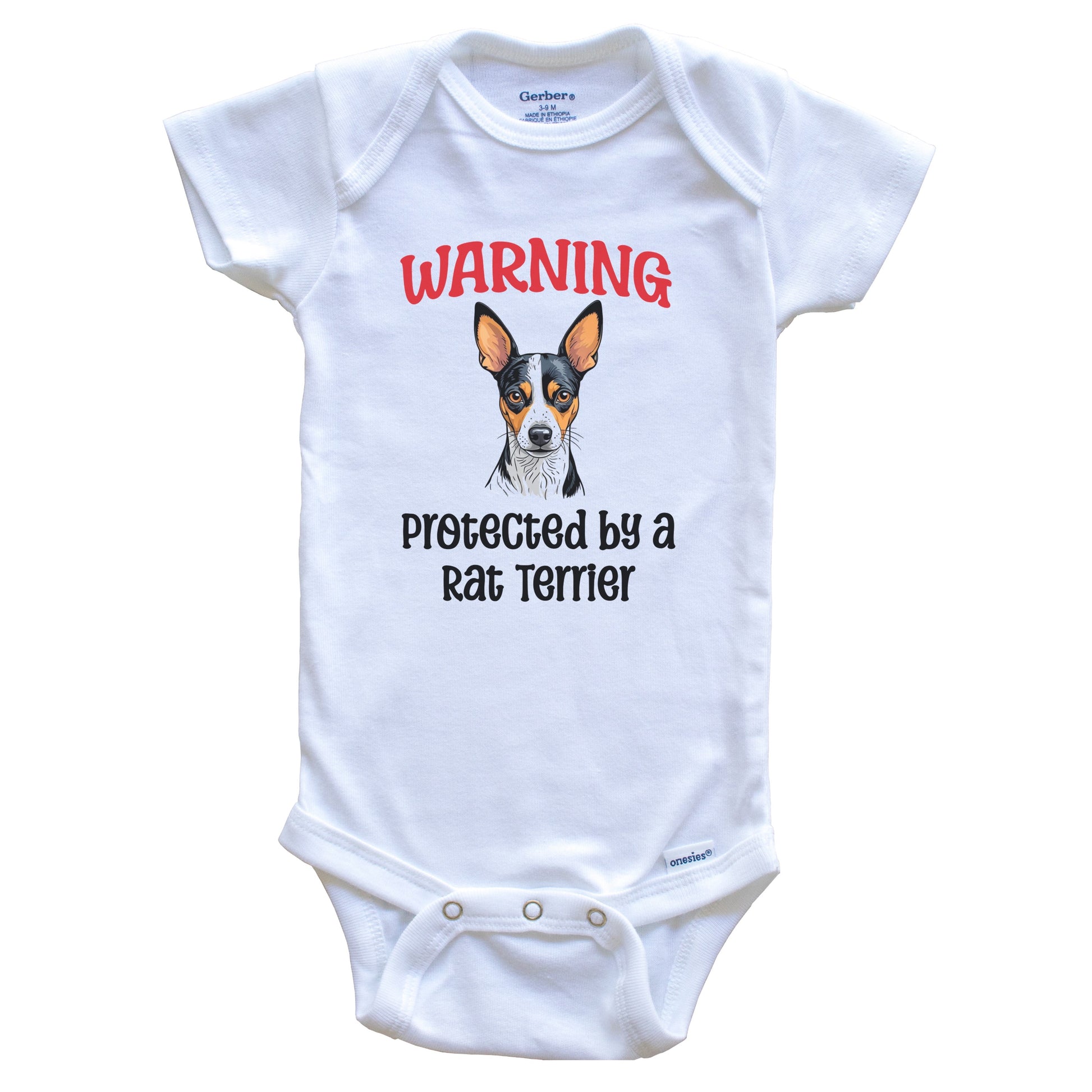 Warning Protected By A Rat Terrier Funny Dog Breed Baby Bodysuit