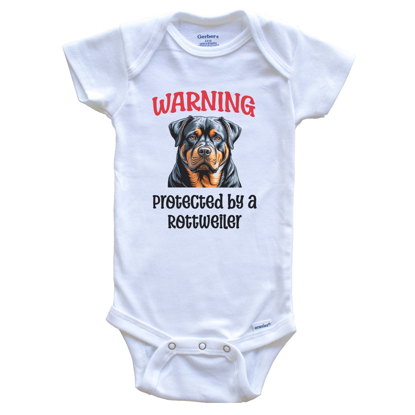 Warning Protected By A Rottweiler Funny Dog Breed Baby Bodysuit