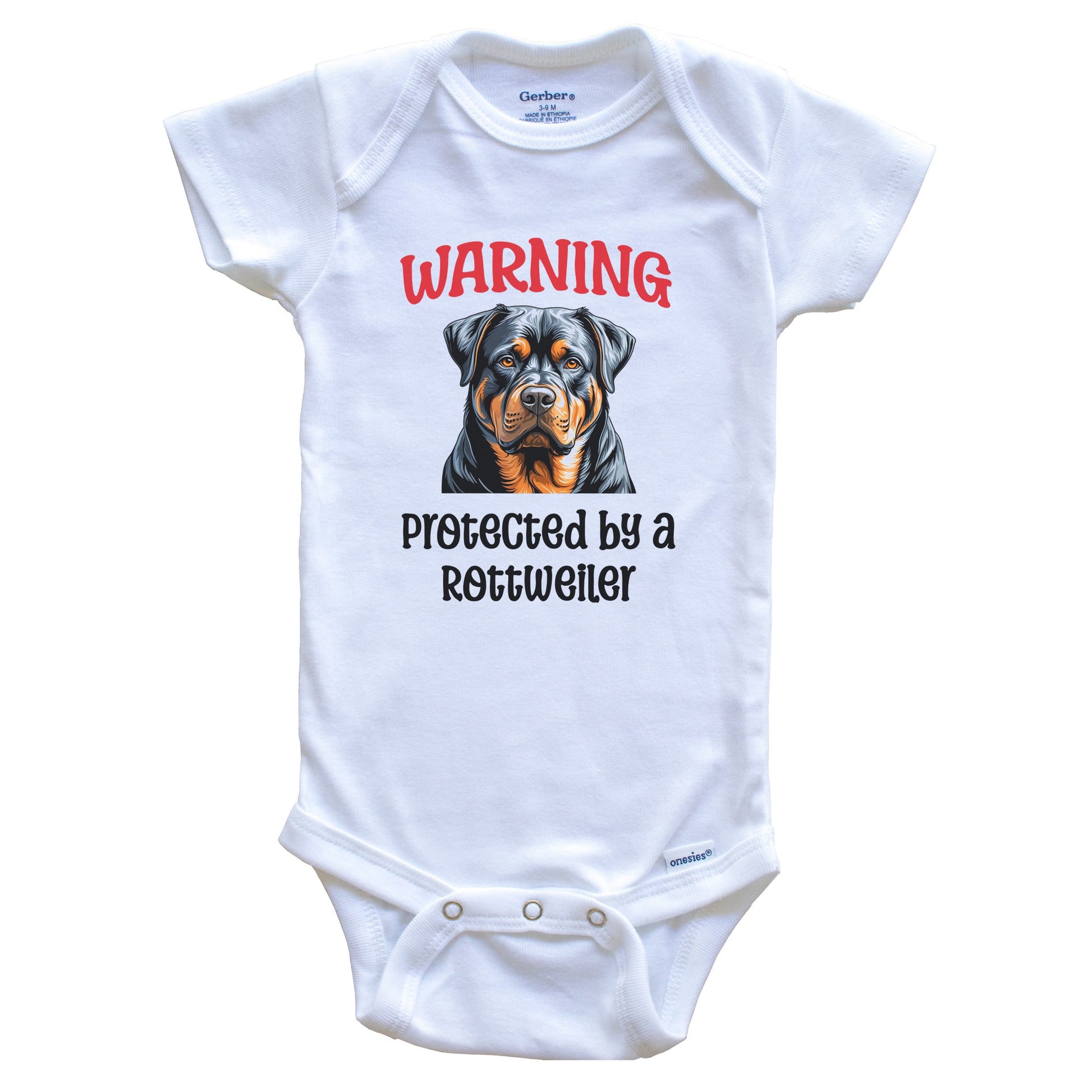 Warning Protected By A Rottweiler Funny Dog Breed Baby Bodysuit
