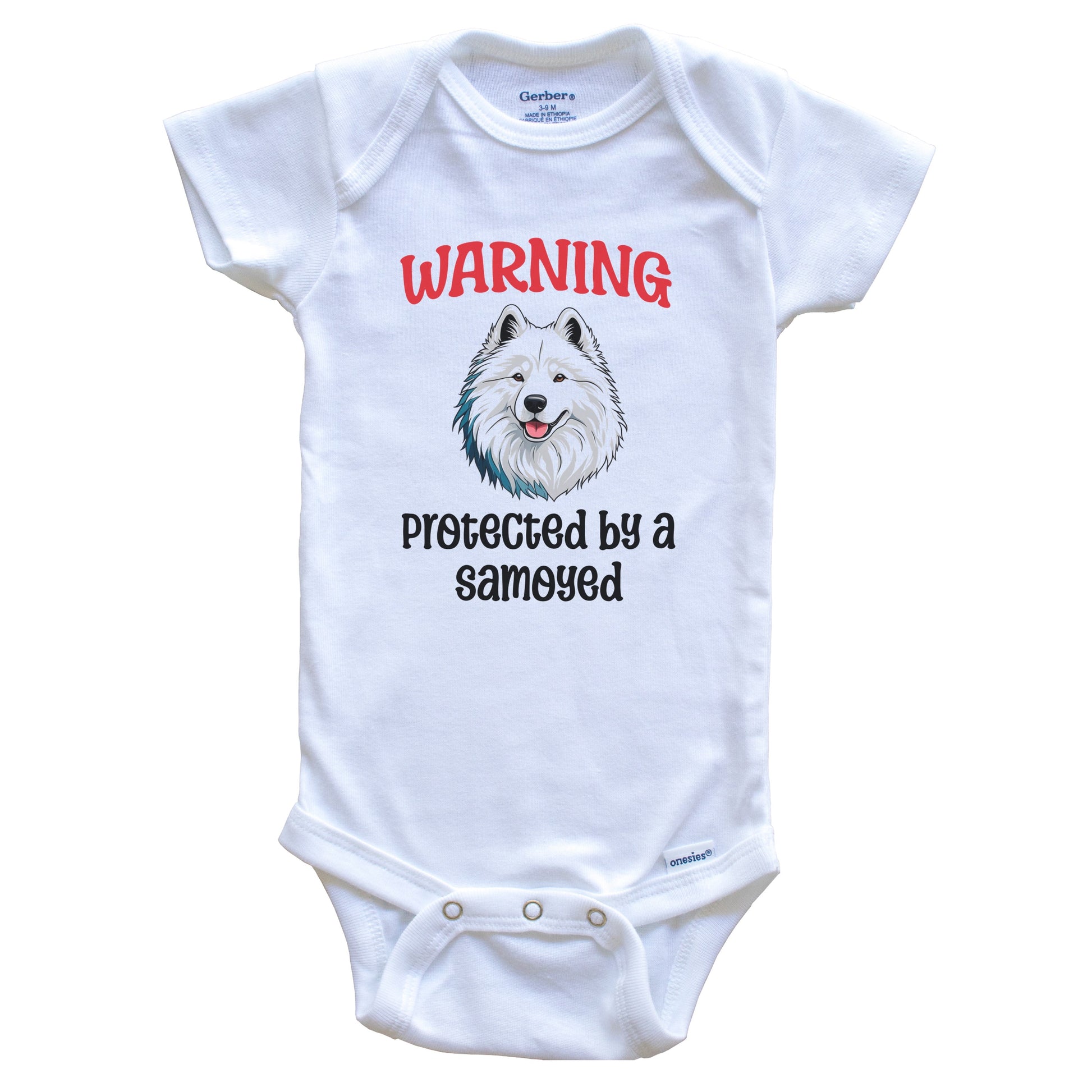 Warning Protected By A Samoyed Funny Dog Breed Baby Bodysuit