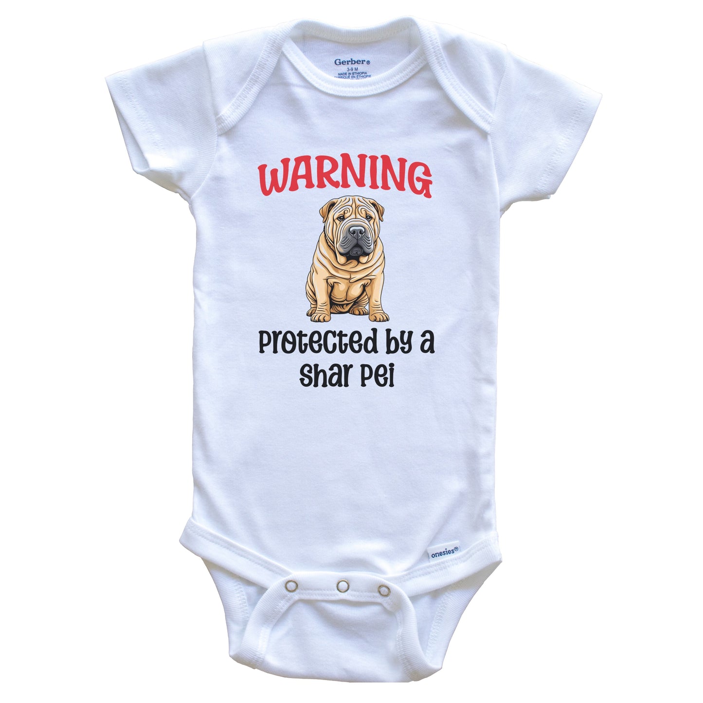 Warning Protected By A Shar Pei Funny Dog Breed Baby Bodysuit