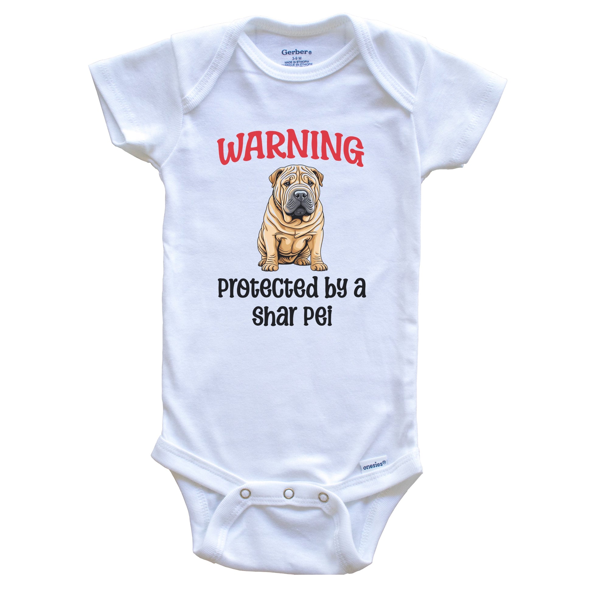 Warning Protected By A Shar Pei Funny Dog Breed Baby Bodysuit