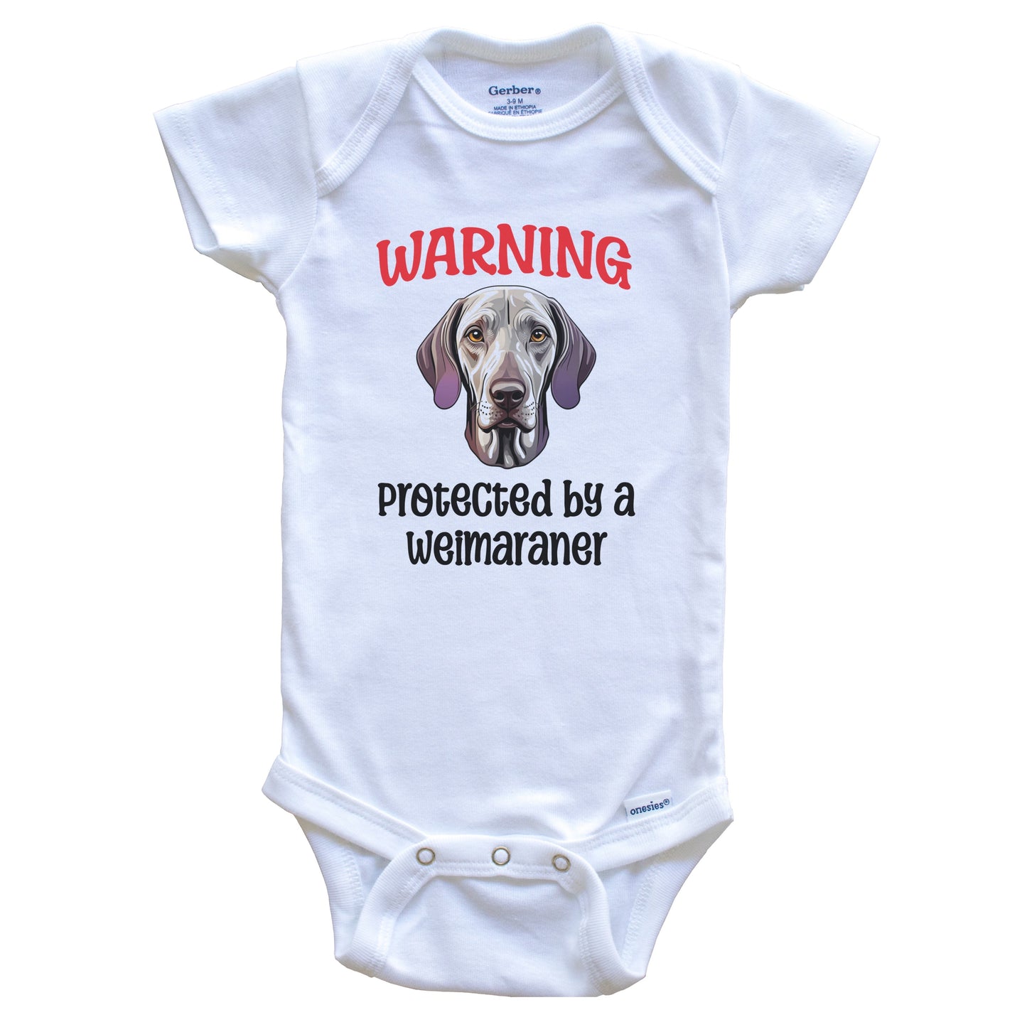 Warning Protected By A Weimaraner Funny Dog Breed Baby Bodysuit
