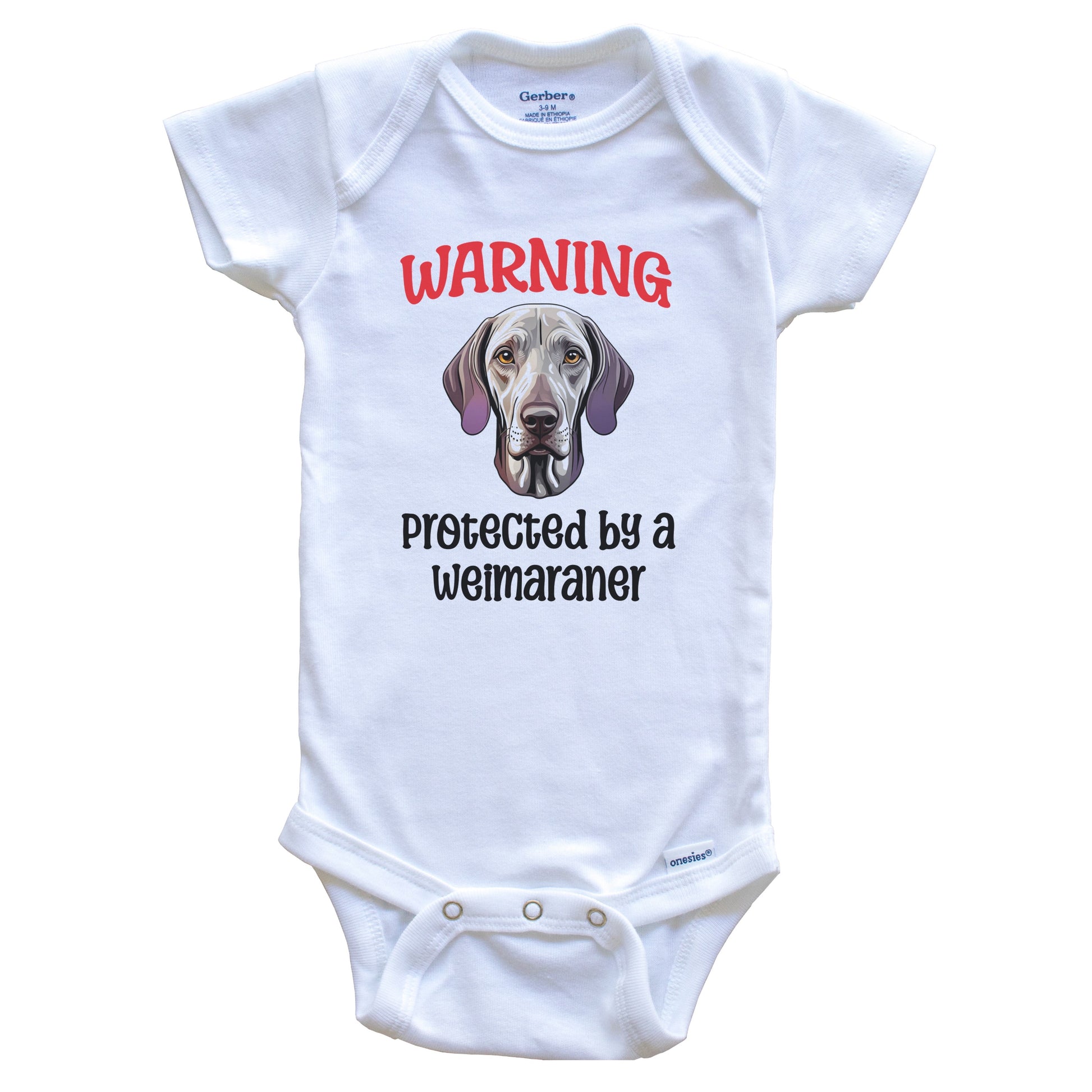 Warning Protected By A Weimaraner Funny Dog Breed Baby Bodysuit