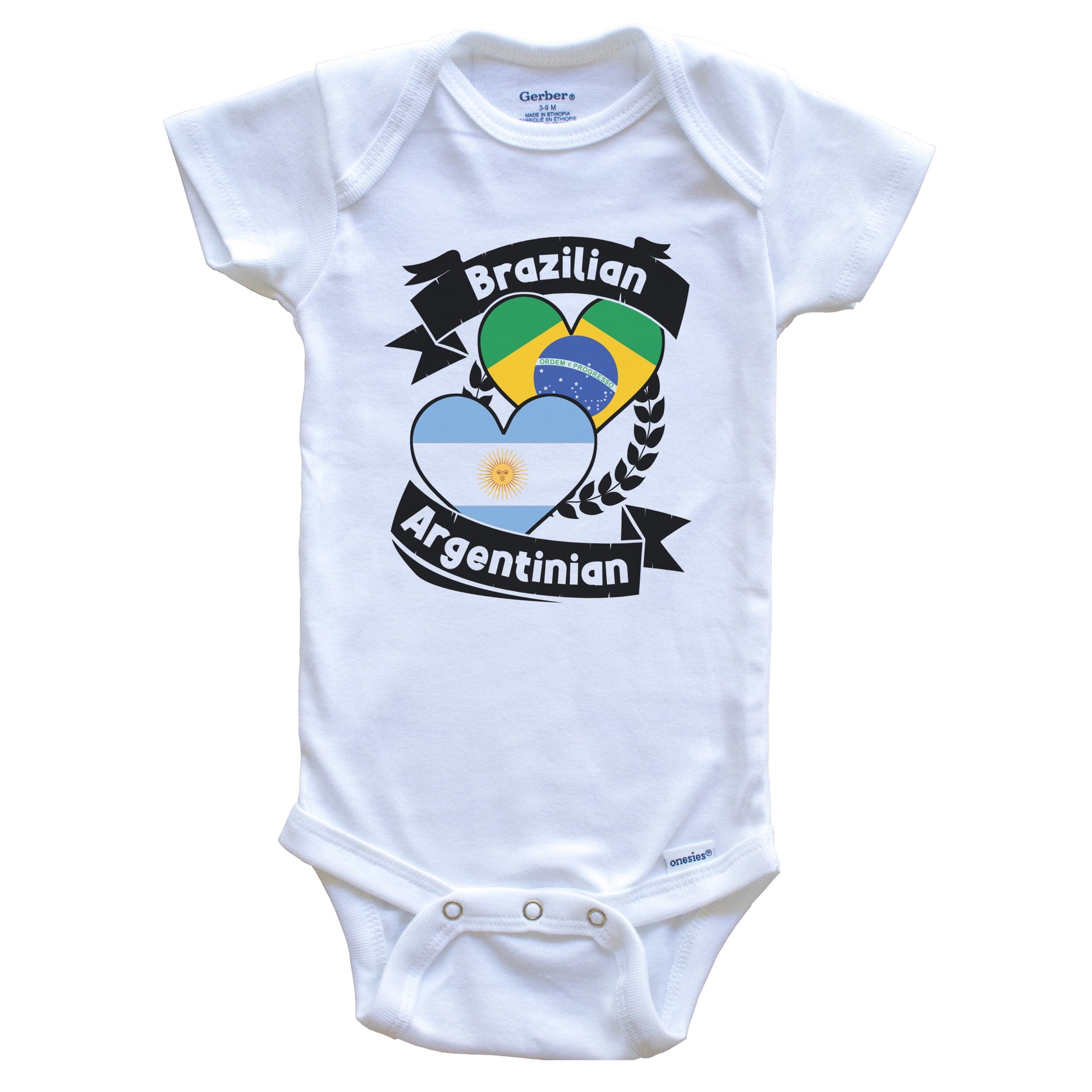 Brazilian Argentinian Heart Flags Brazil Argentina Baby Bodysuit