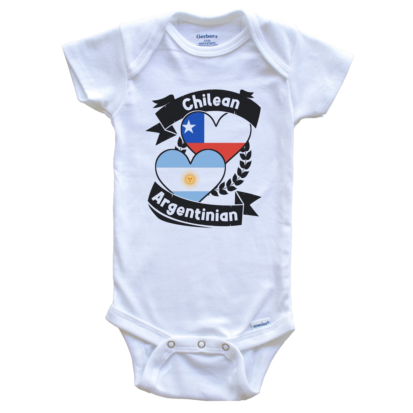 Chilean Argentinian Heart Flags Chile Argentina Baby Bodysuit