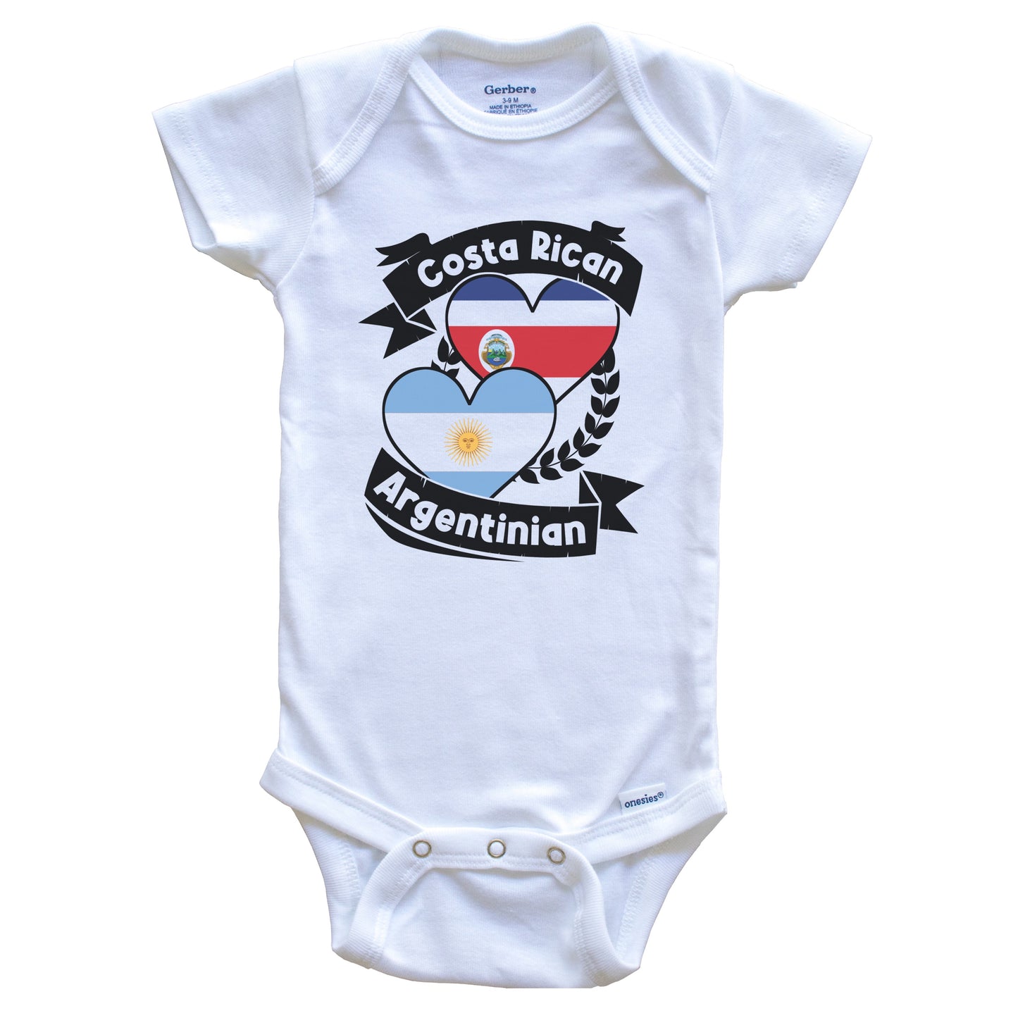 Costa Rican Argentinian Heart Flags Costa Rica Argentina Baby Bodysuit