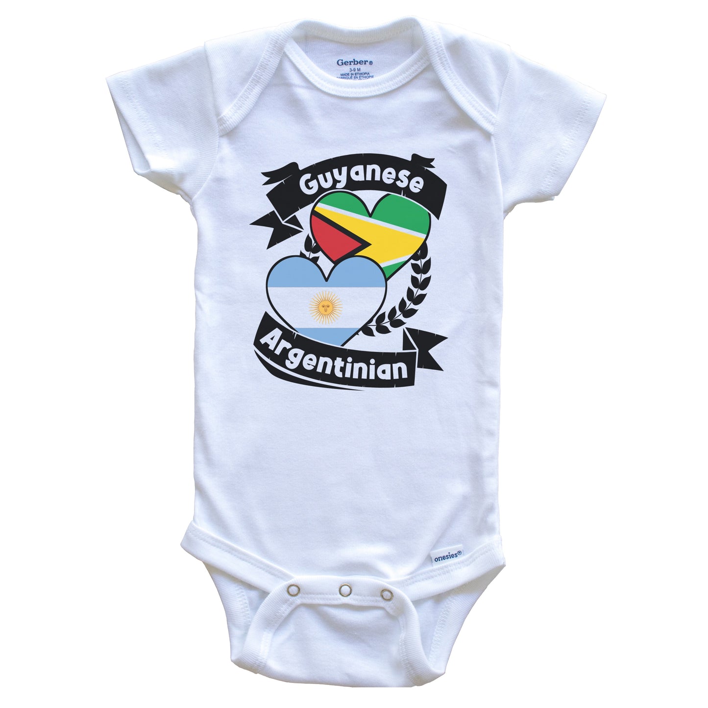 Guyanese Argentinian Heart Flags Guyana Argentina Baby Bodysuit