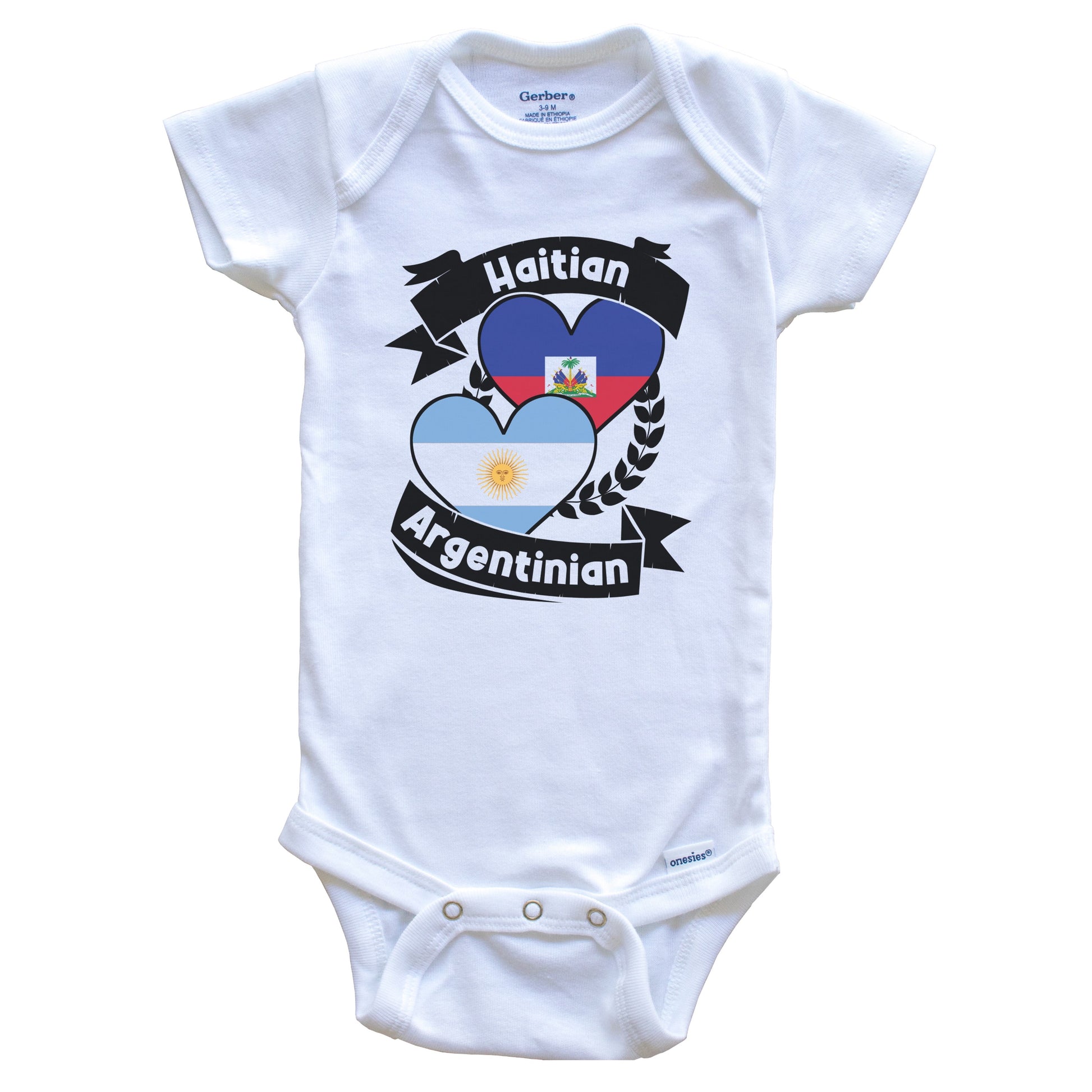 Haitian Argentinian Heart Flags Haiti Argentina Baby Bodysuit