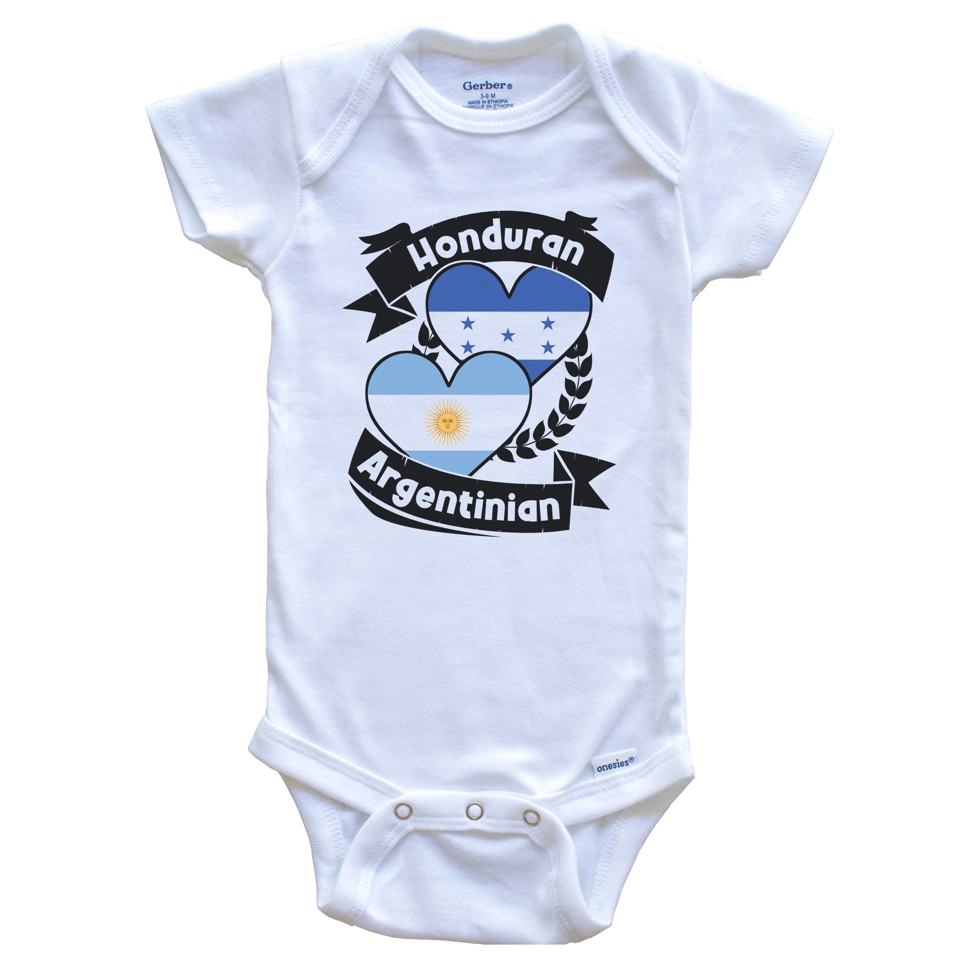 Honduran Argentinian Heart Flags Honduras Argentina Baby Bodysuit