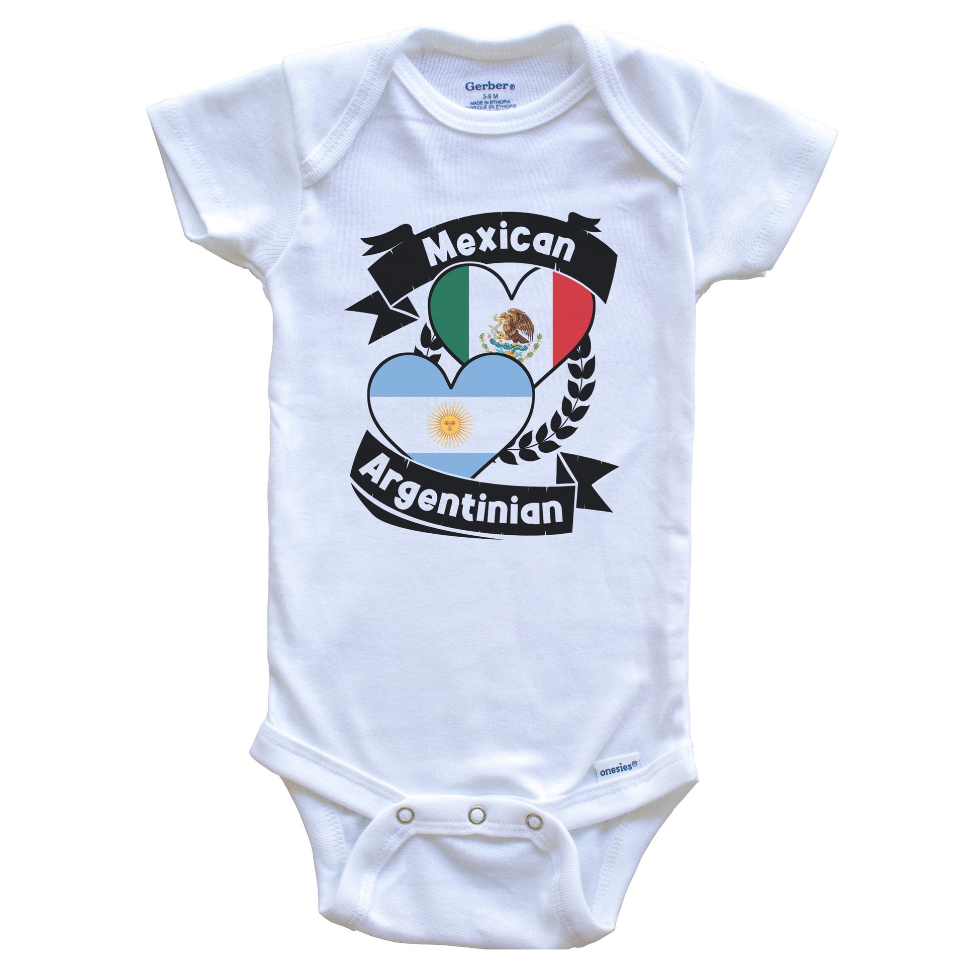 Mexican Argentinian Heart Flags Mexico Argentina Baby Bodysuit