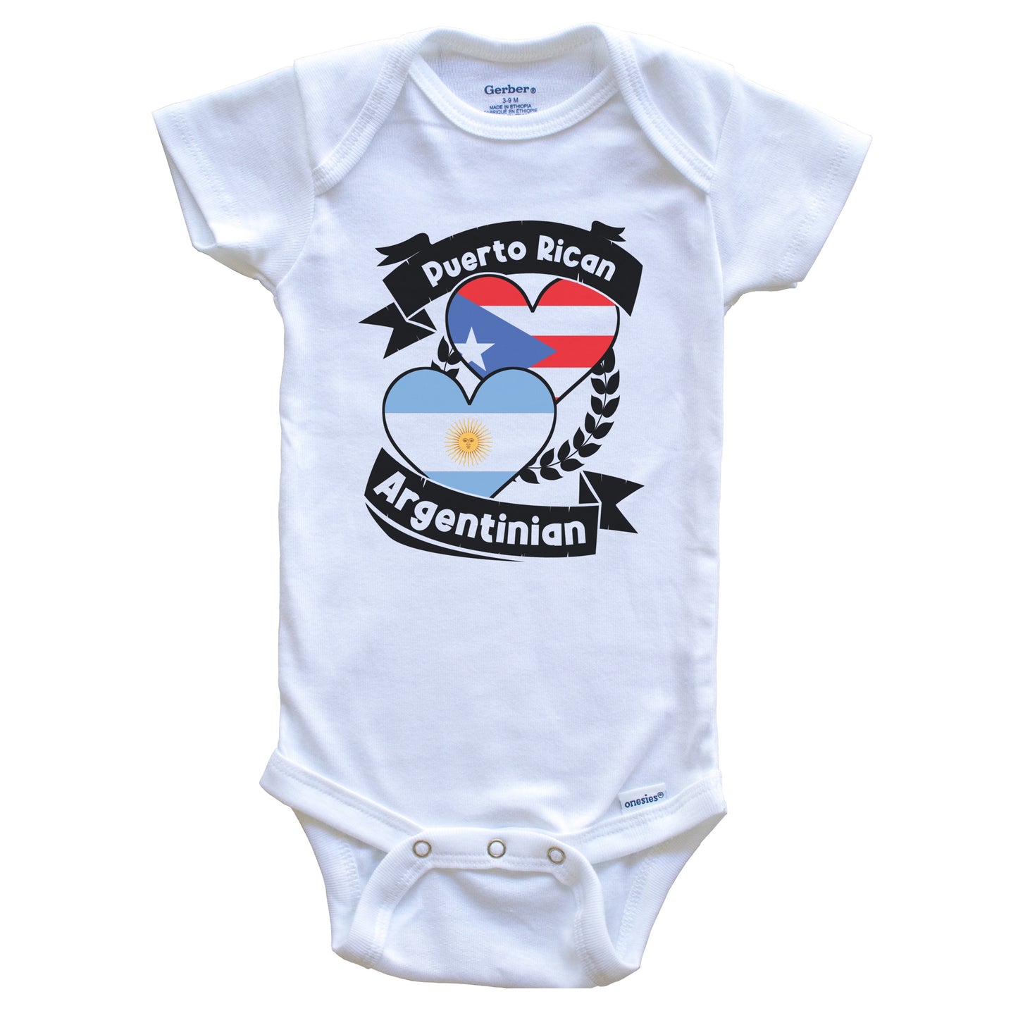 Puerto Rican Argentinian Heart Flags Puerto Rico Argentina Baby Bodysuit